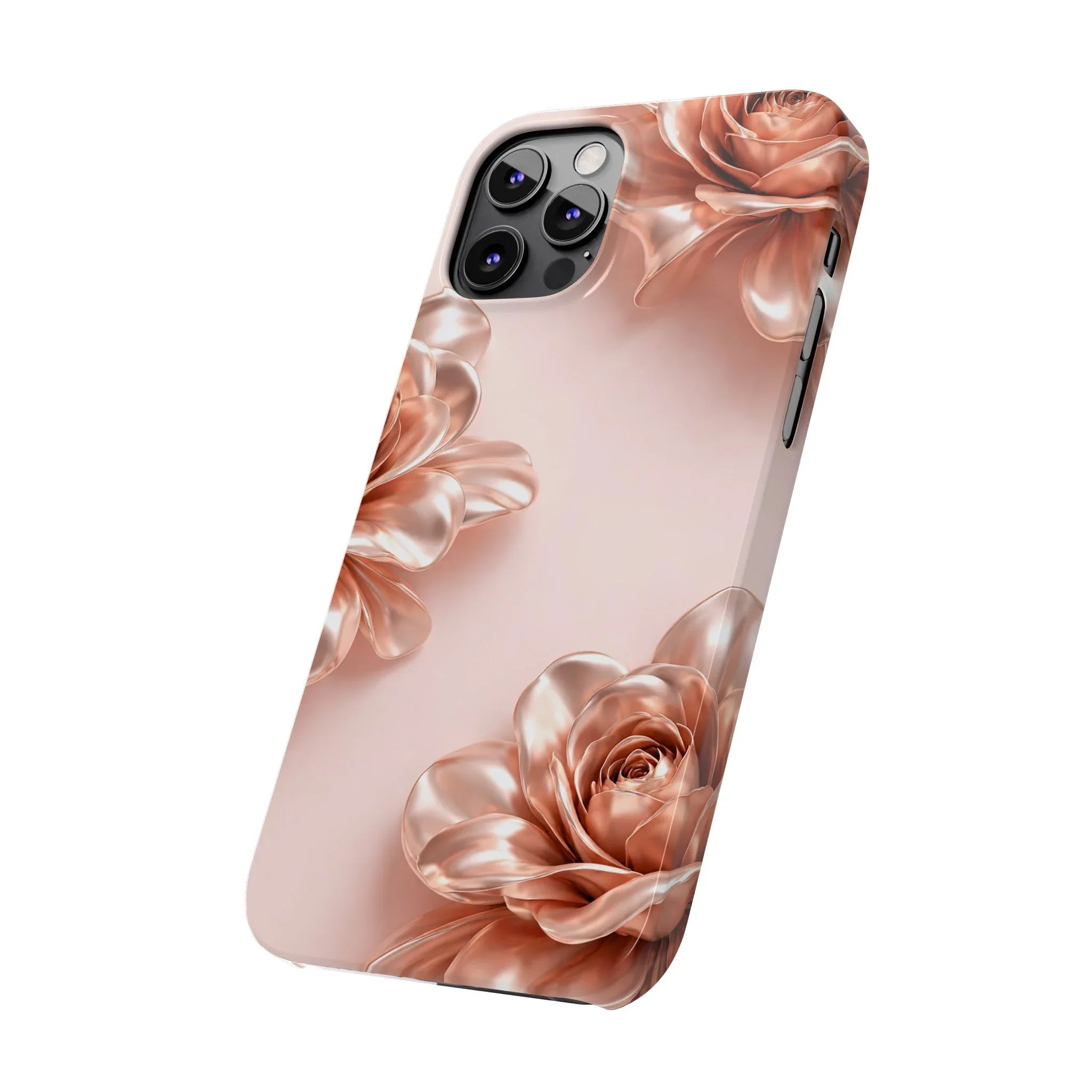 Blush Metallic Flower Case for iPhone 11-17 - KARARMDESIGN