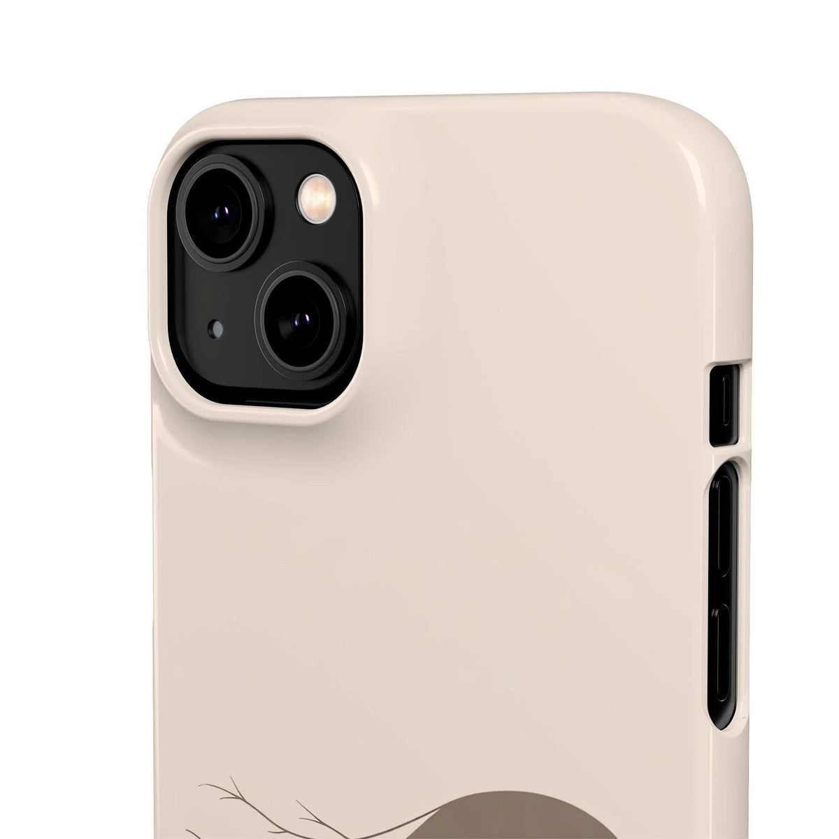 Light cream phone case with dual camera cutout and side button slots