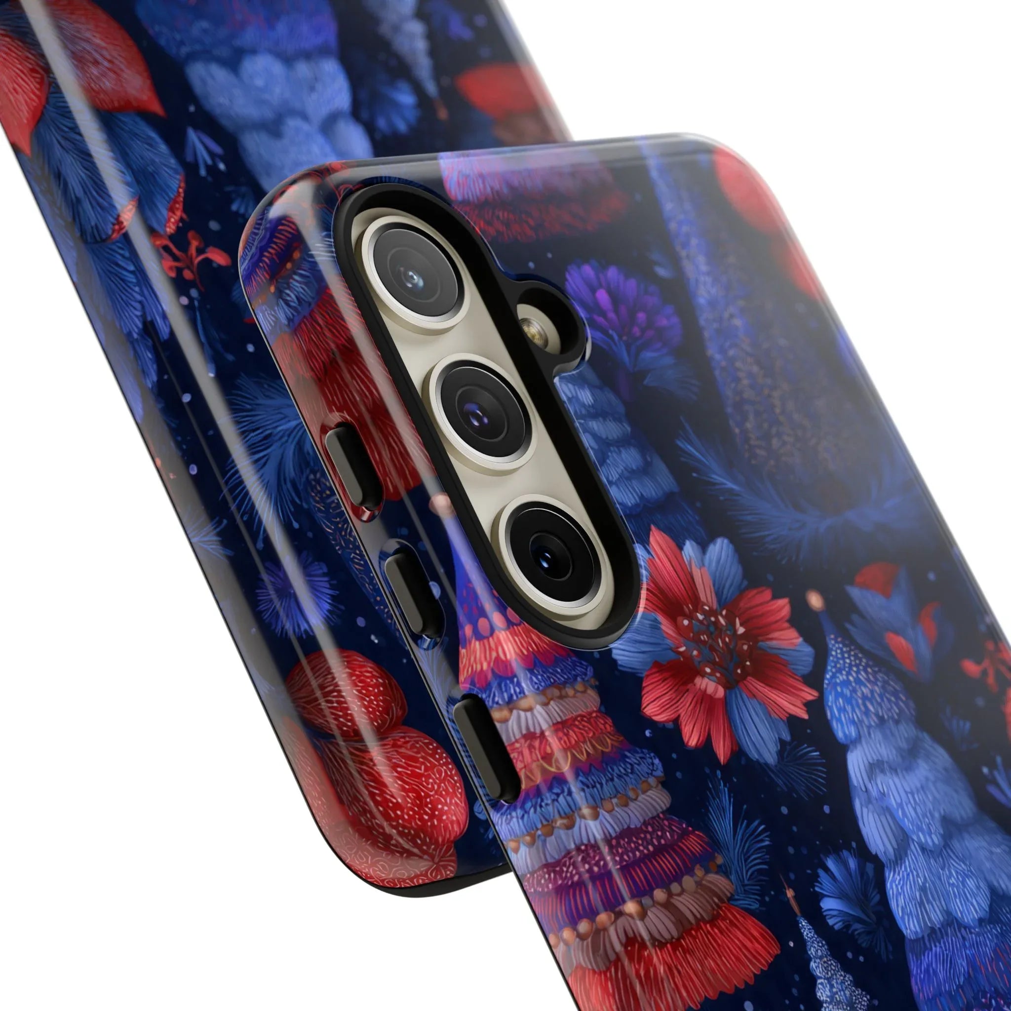 Midnight Blue Christmas Forest Phone Case for iPhone 8-17 and Galaxy S21–S25 - KARARMDESIGN