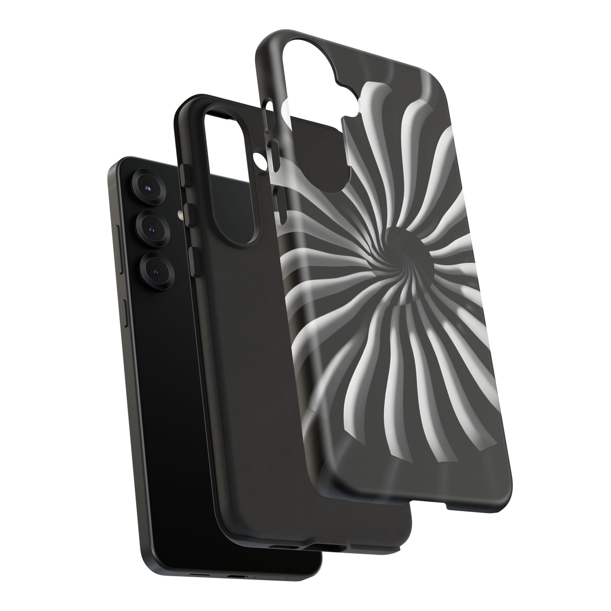 Hypnotic Black and White Spiral Phone Case – Optical Illusion Design for iPhone & Galaxy