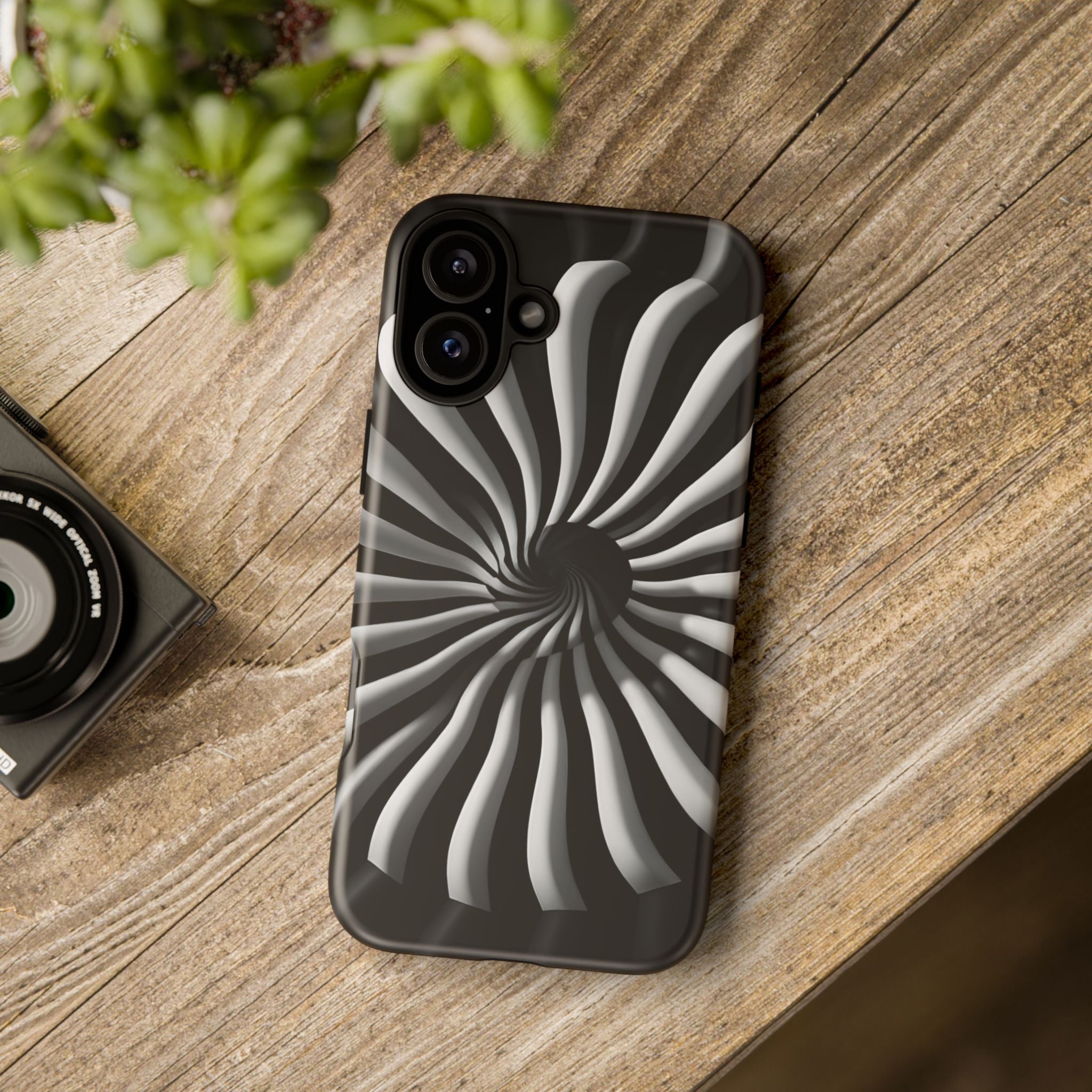 Hypnotic Black and White Spiral Phone Case – Optical Illusion Design for iPhone & Galaxy