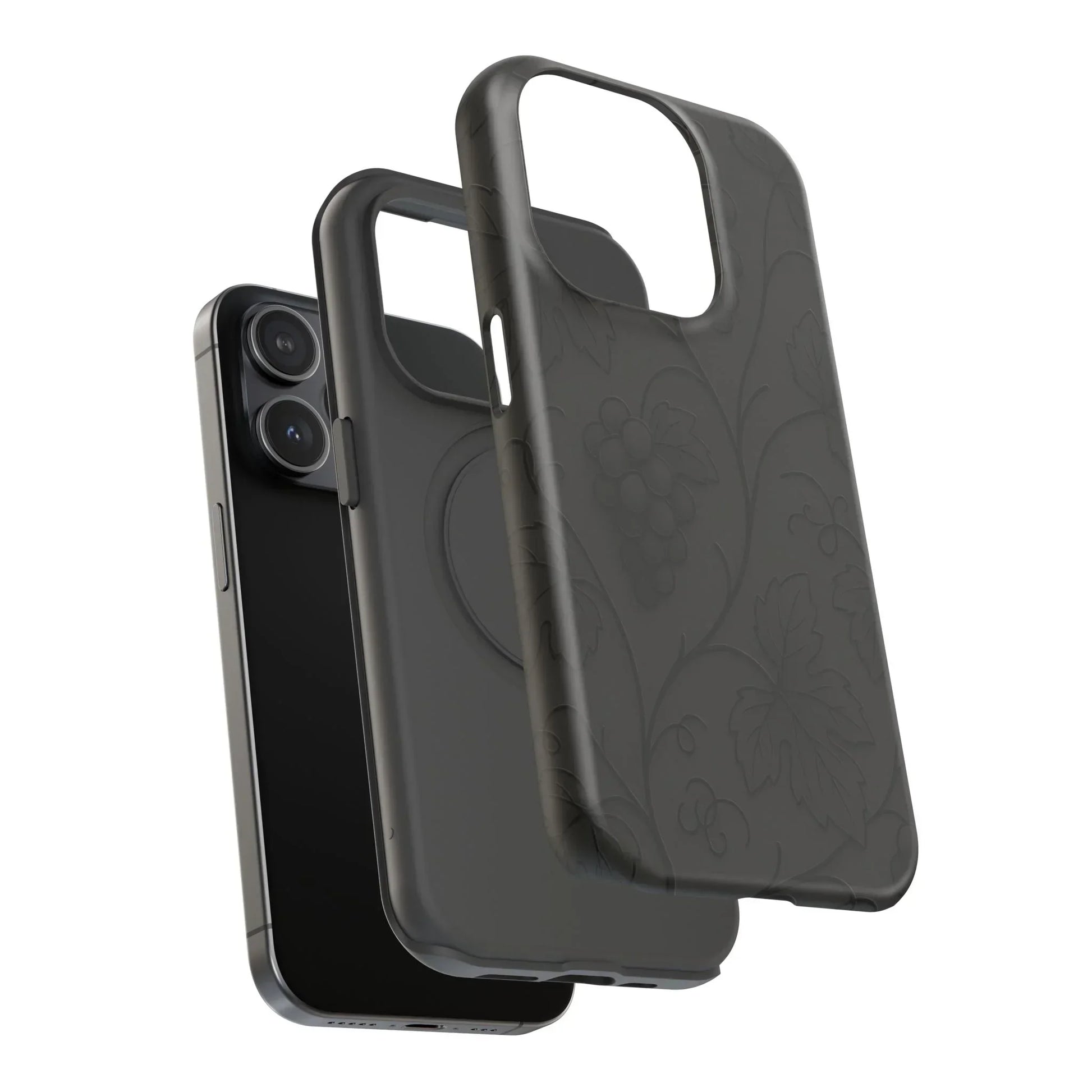 Elegant Embossed Grape Leaf Black Phone Case for iPhone and Galaxy - KarArmDesign