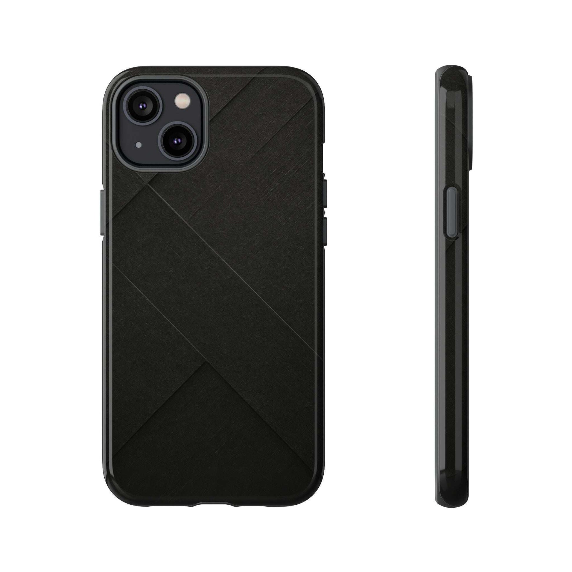 Matte black phone case with diagonal line pattern and raised triple camera cutouts