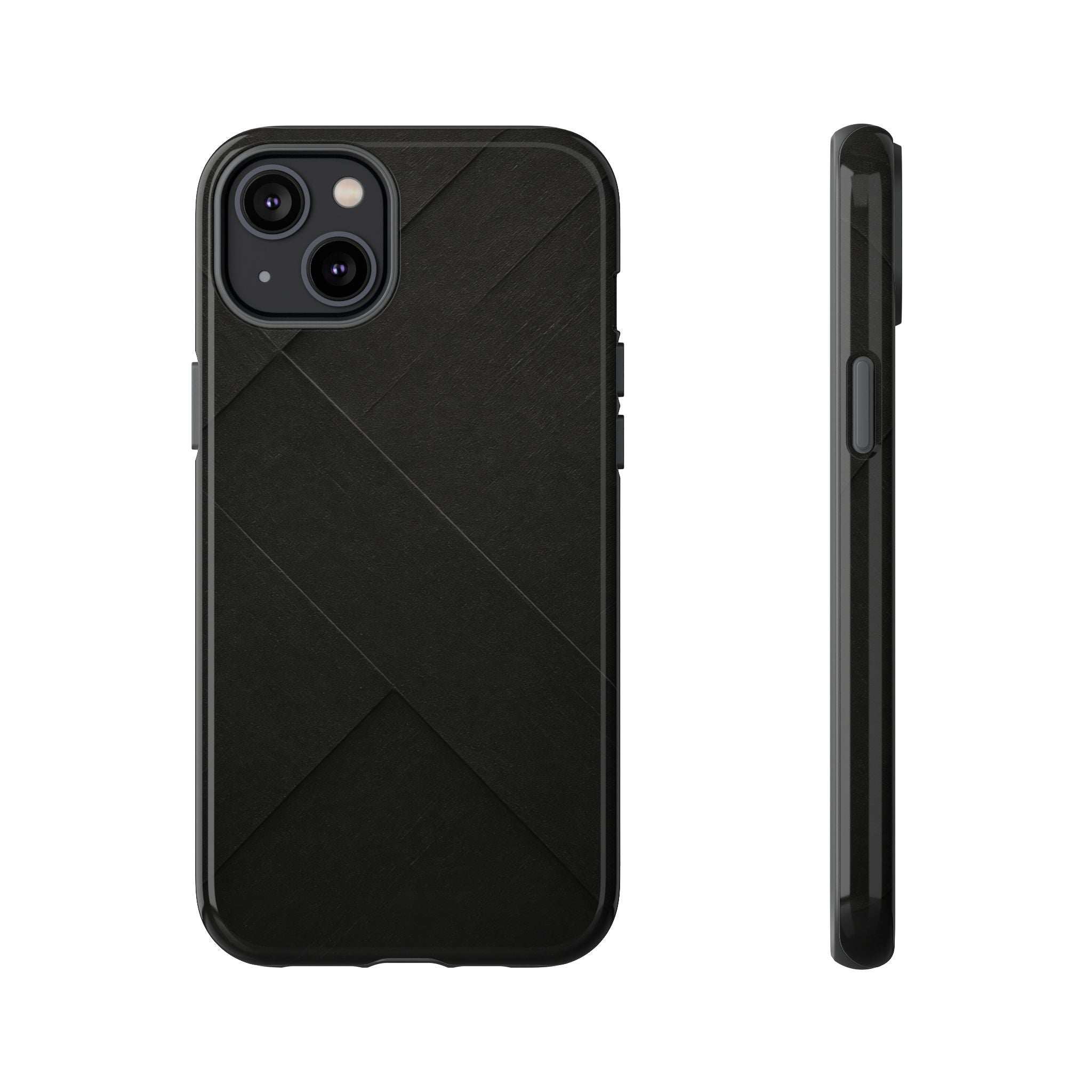 Matte black phone case with diagonal line pattern and raised triple camera cutouts