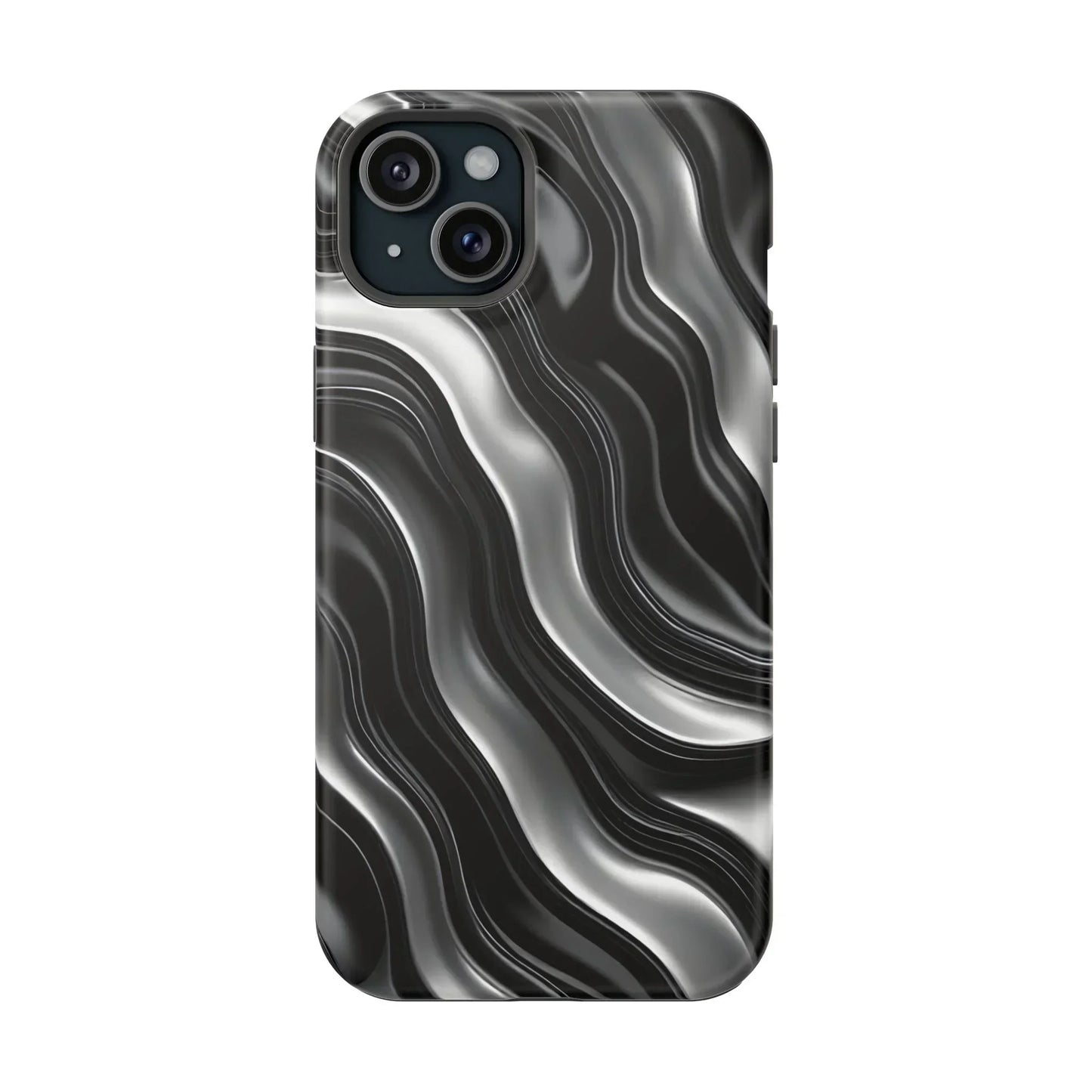 Wavy Illusion Black & Silver MagSafe® Tough Phone Case - KarArmDesign