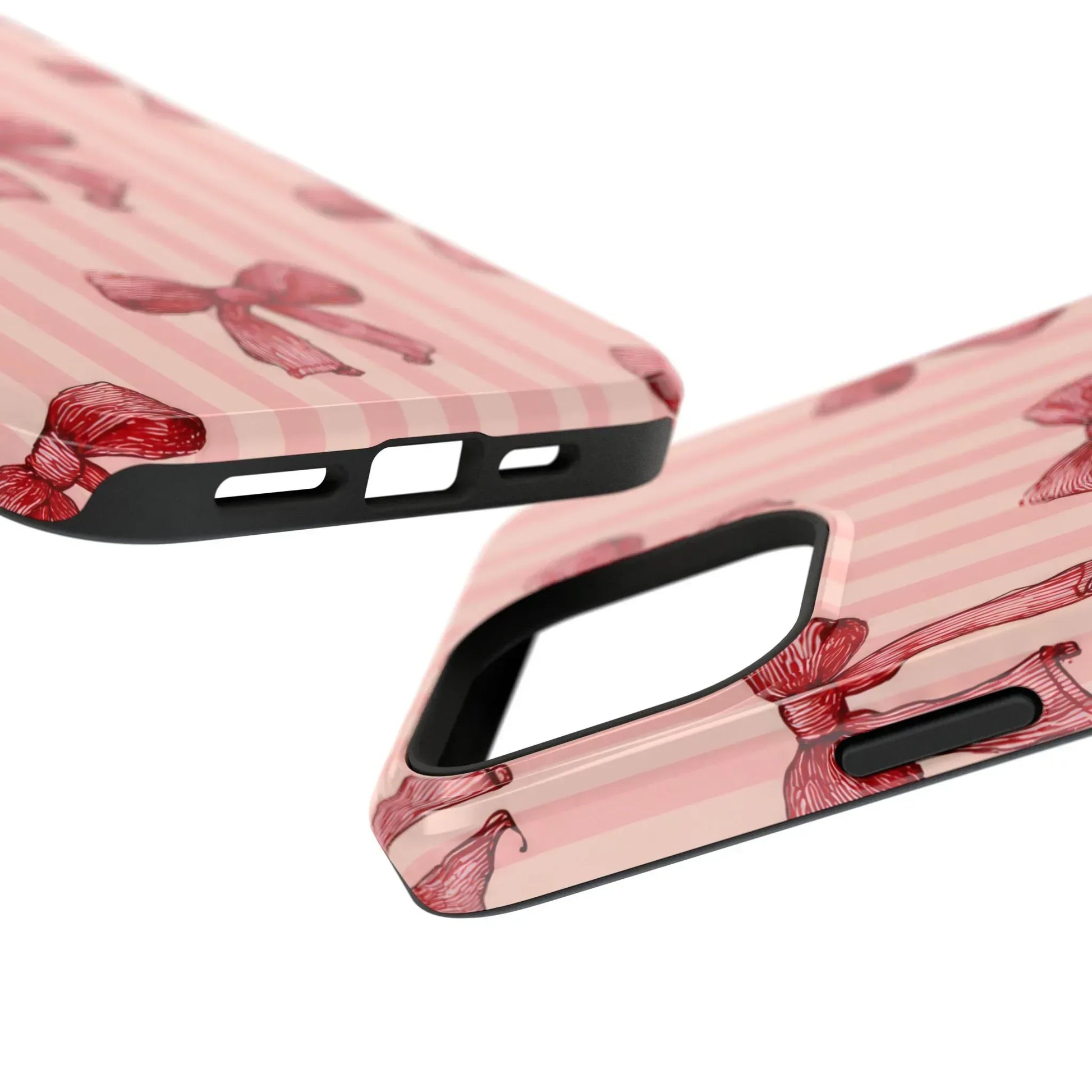 Red Bow Stripe Phone Case for iPhone 11-17 & Galaxy S21-S22 - KARARMDESIGN