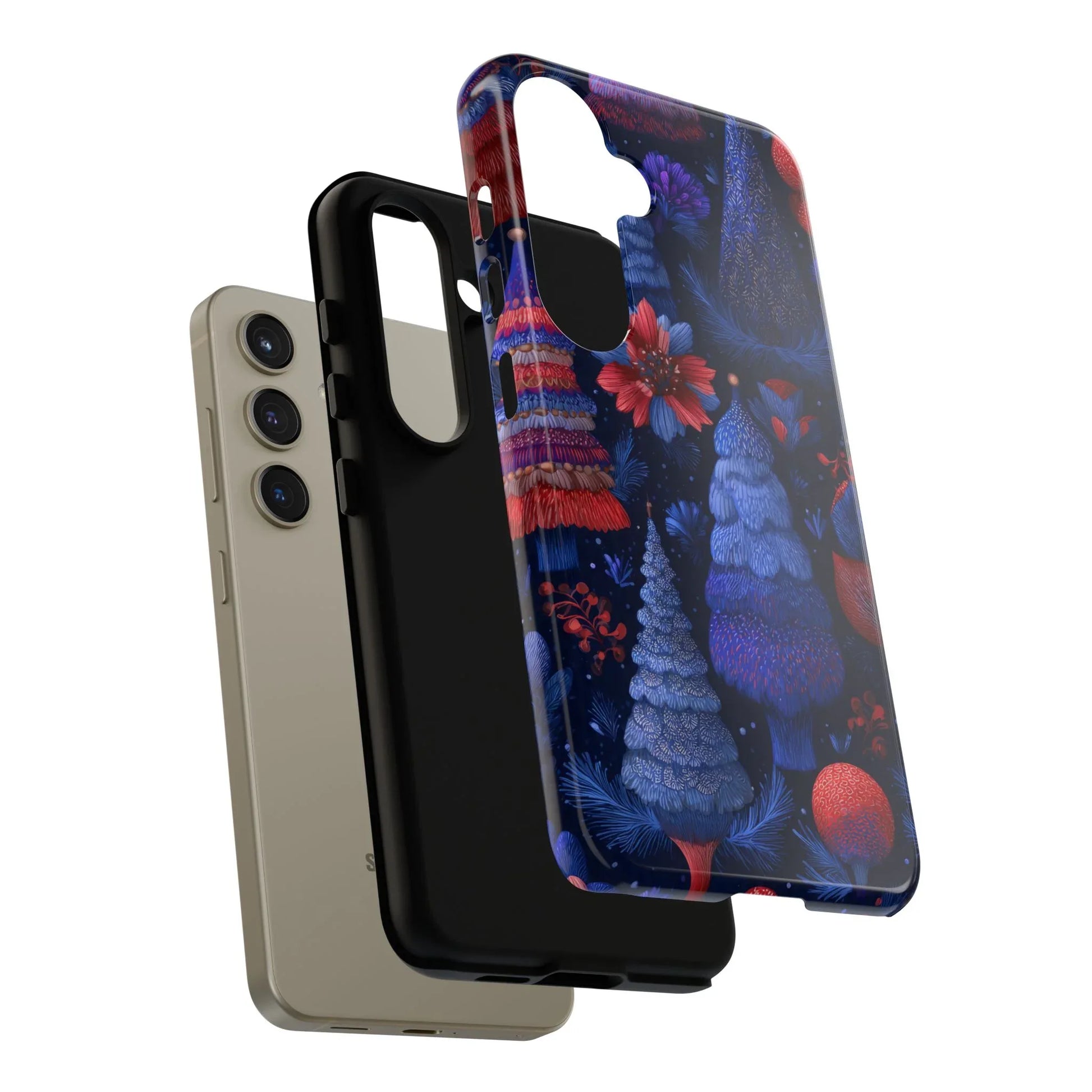 Midnight Blue Christmas Forest Phone Case for iPhone 8-17 and Galaxy S21–S25 - KARARMDESIGN