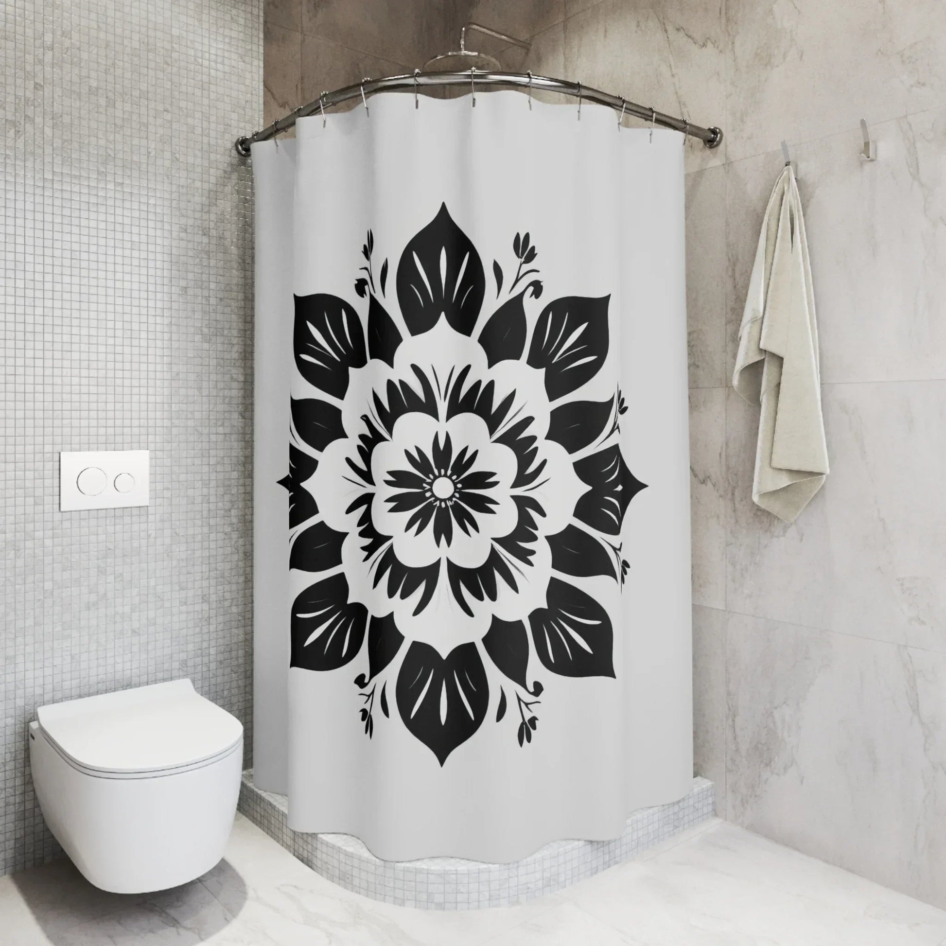 Elegant Black and White Floral Mandala Shower Curtain - KarArmDesign