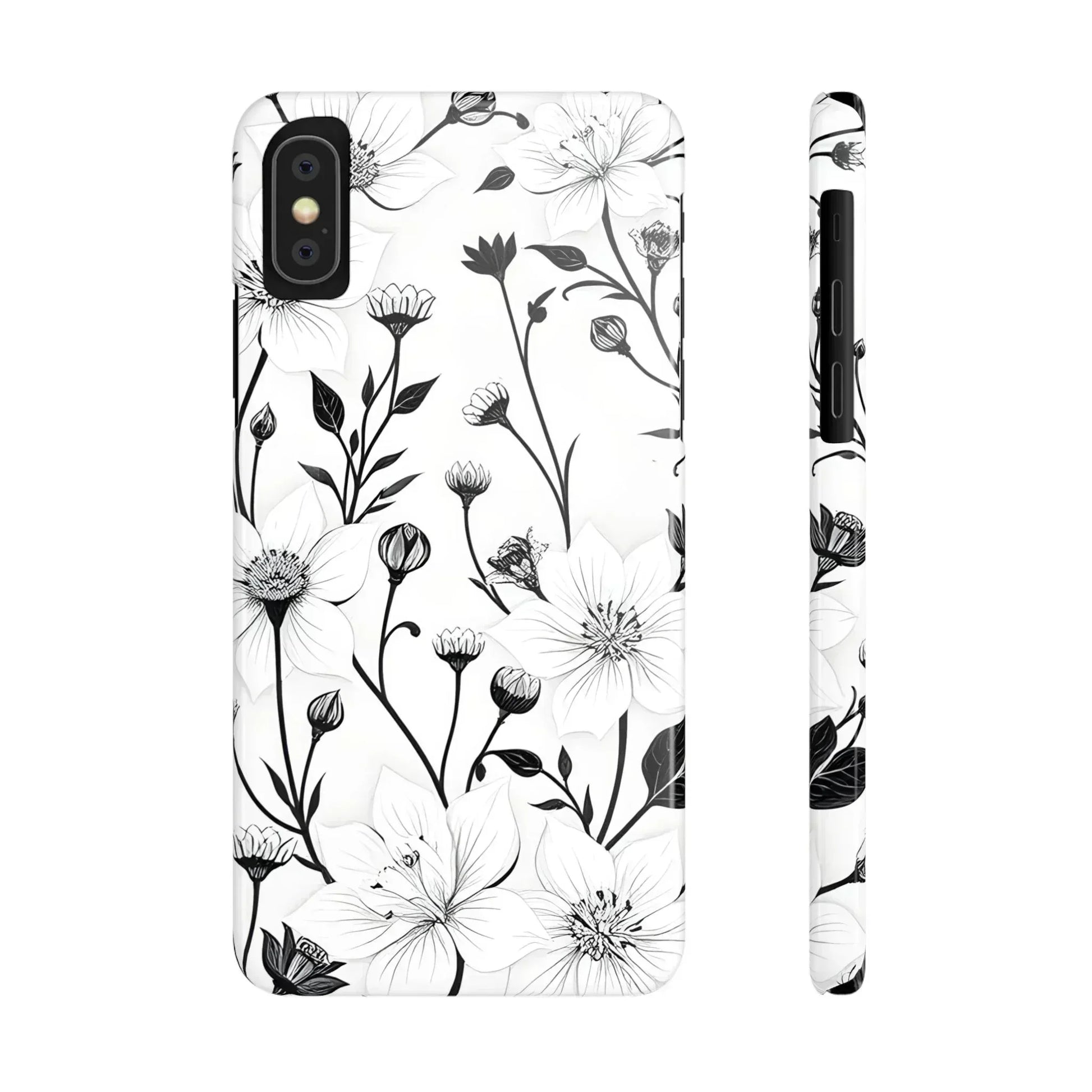 Monochrome Bloom Floral Phone Case for iPhone 11-16 - KARARMDESIGN