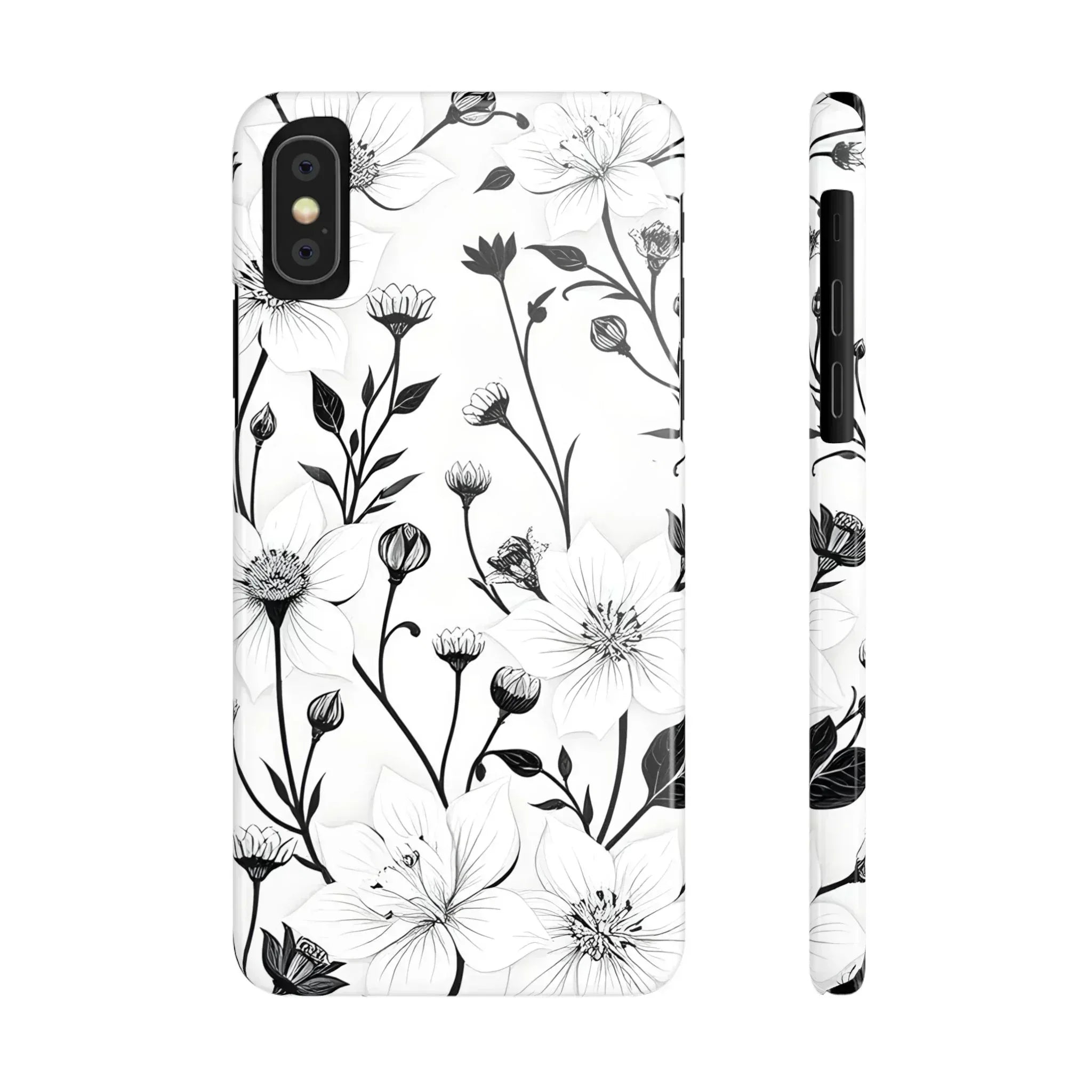 Monochrome Bloom Floral Phone Case for iPhone 11-16 - KARARMDESIGN