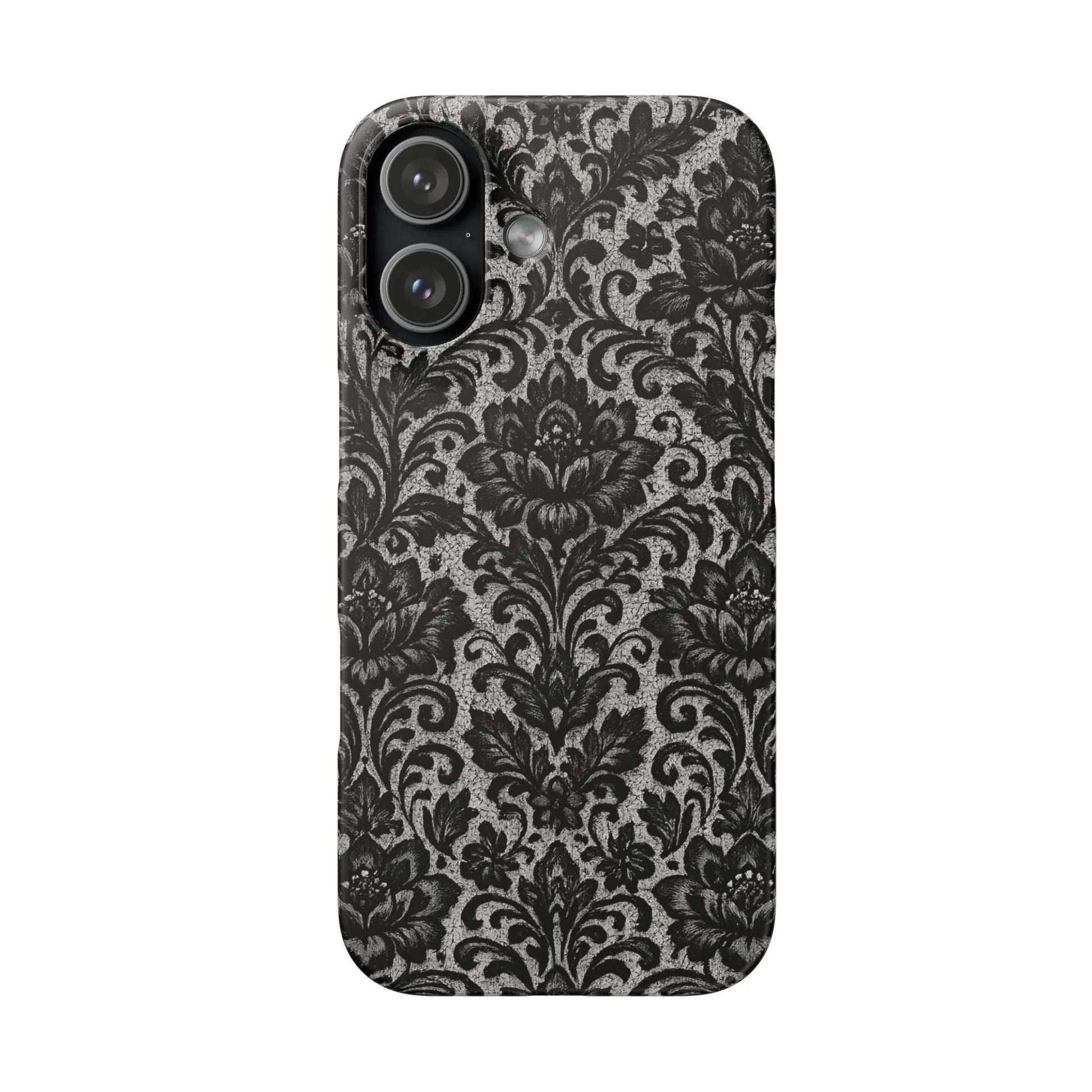 Black Damask Floral Phone Case for iPhone 11-17 and Galaxy S20-S25 - KARARMDESIGN