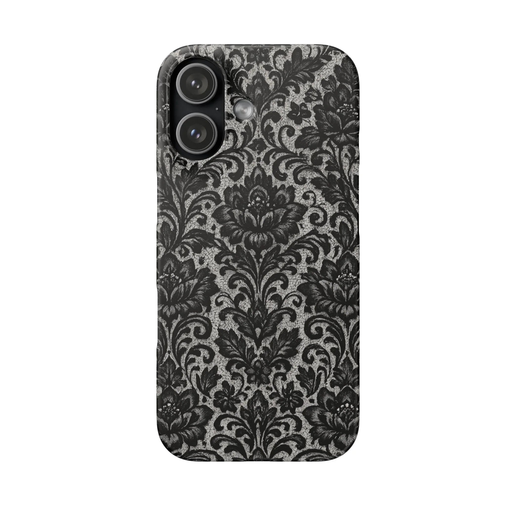 Black Damask Floral Phone Case for iPhone 11-17 and Galaxy S20-S25 - KARARMDESIGN