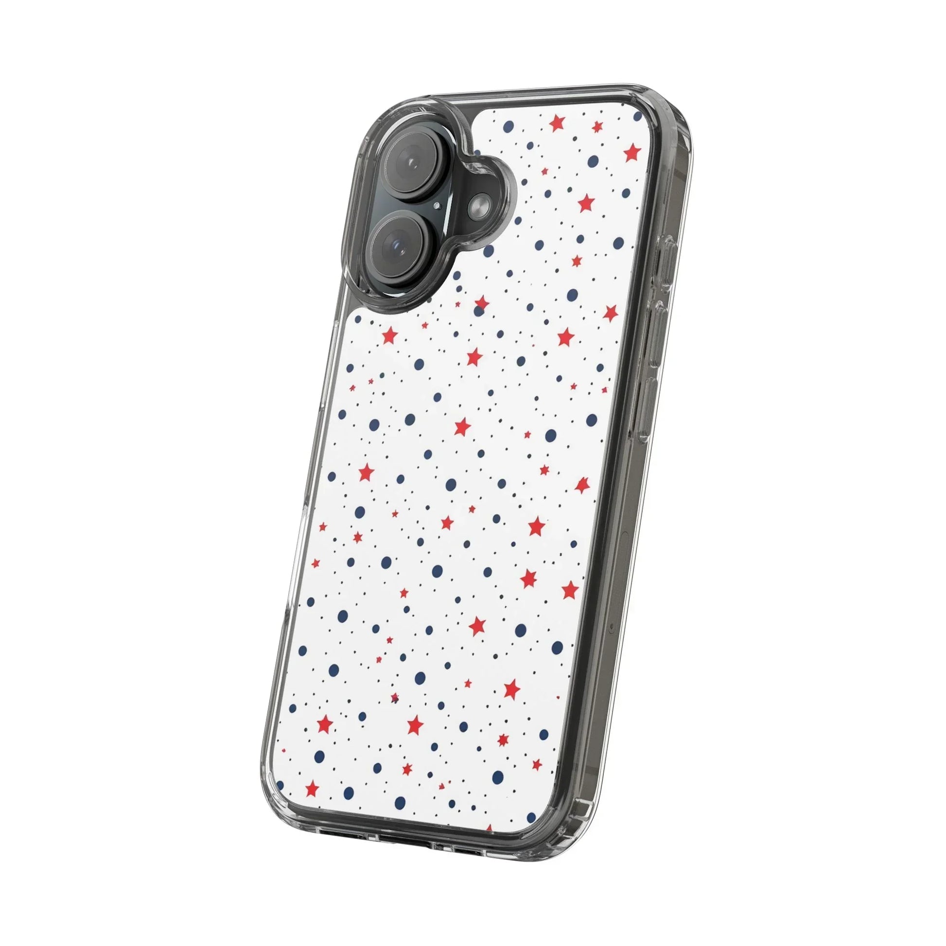 White Phone Case with Red Stars and Blue Polka Dots for iPhone and Galaxy - KarArmDesign