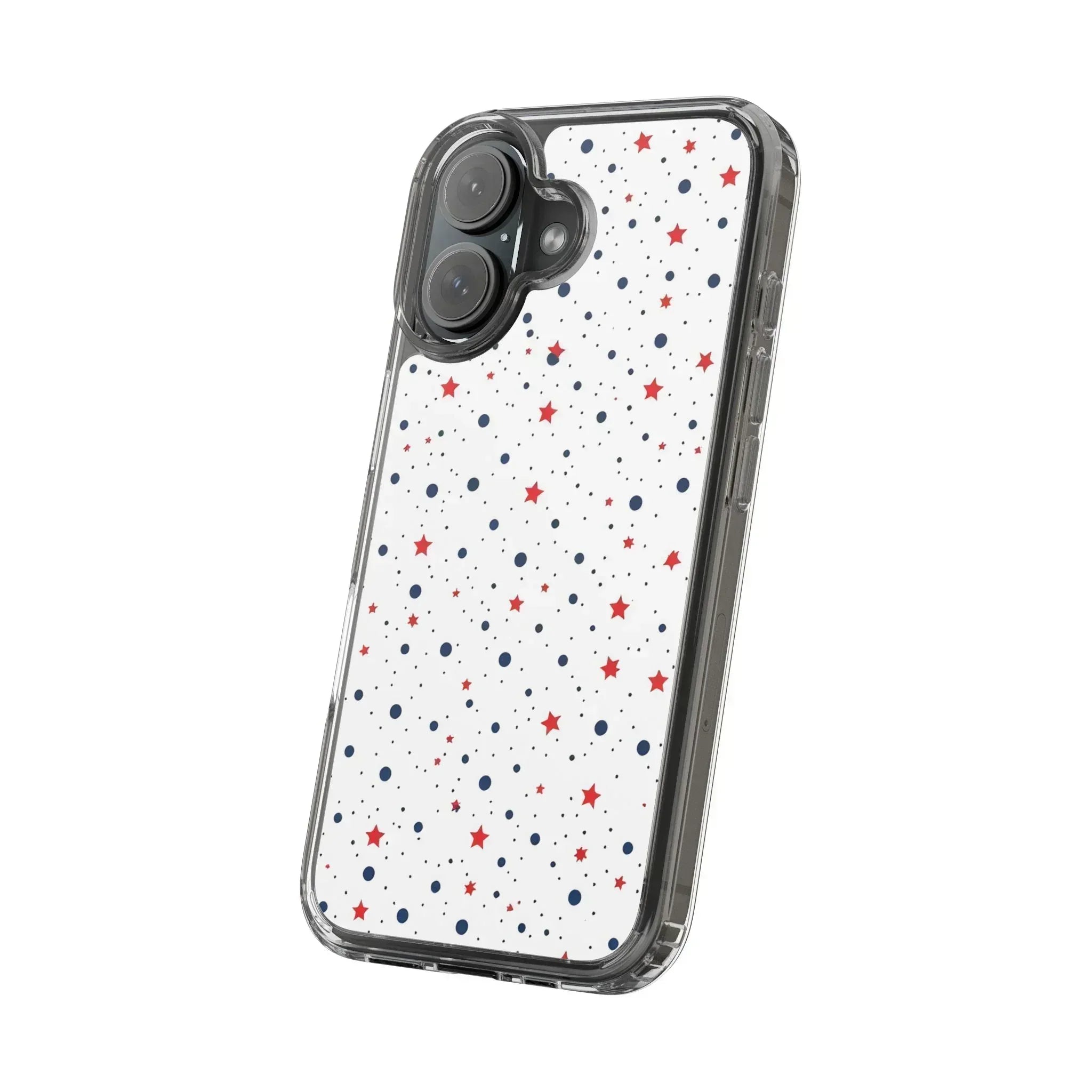 White Phone Case with Red Stars and Blue Polka Dots for iPhone and Galaxy - KARARMDESIGN