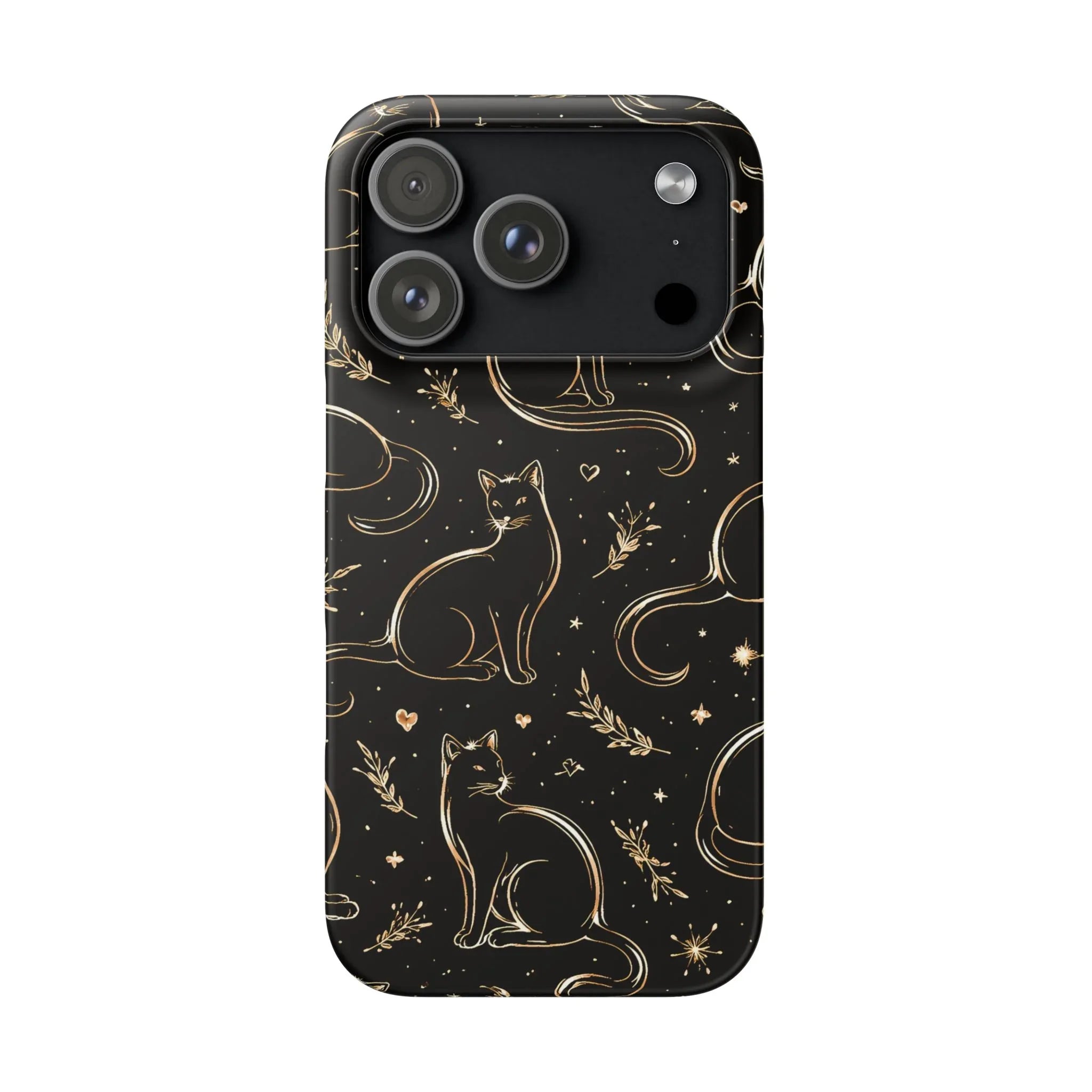 Golden Cat Pattern Phone Case for iPhone 11–17 & Galaxy S21–S25 - KARARMDESIGN