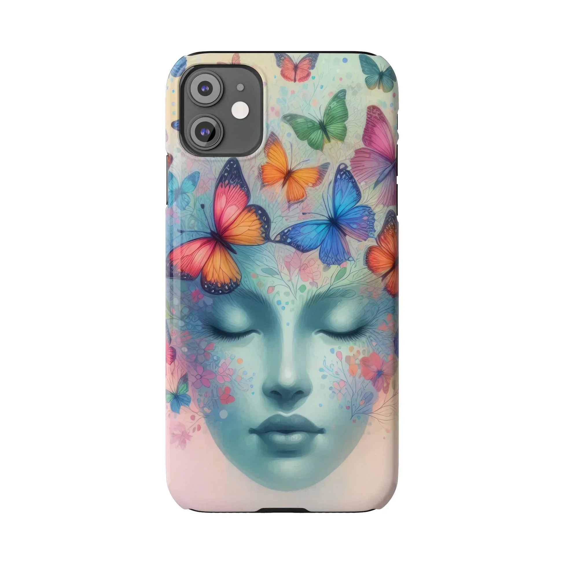 Butterfly Bloom Dreamy Woman with Closed Eyes Tough Phone Case for iPhone - KarArmDesign