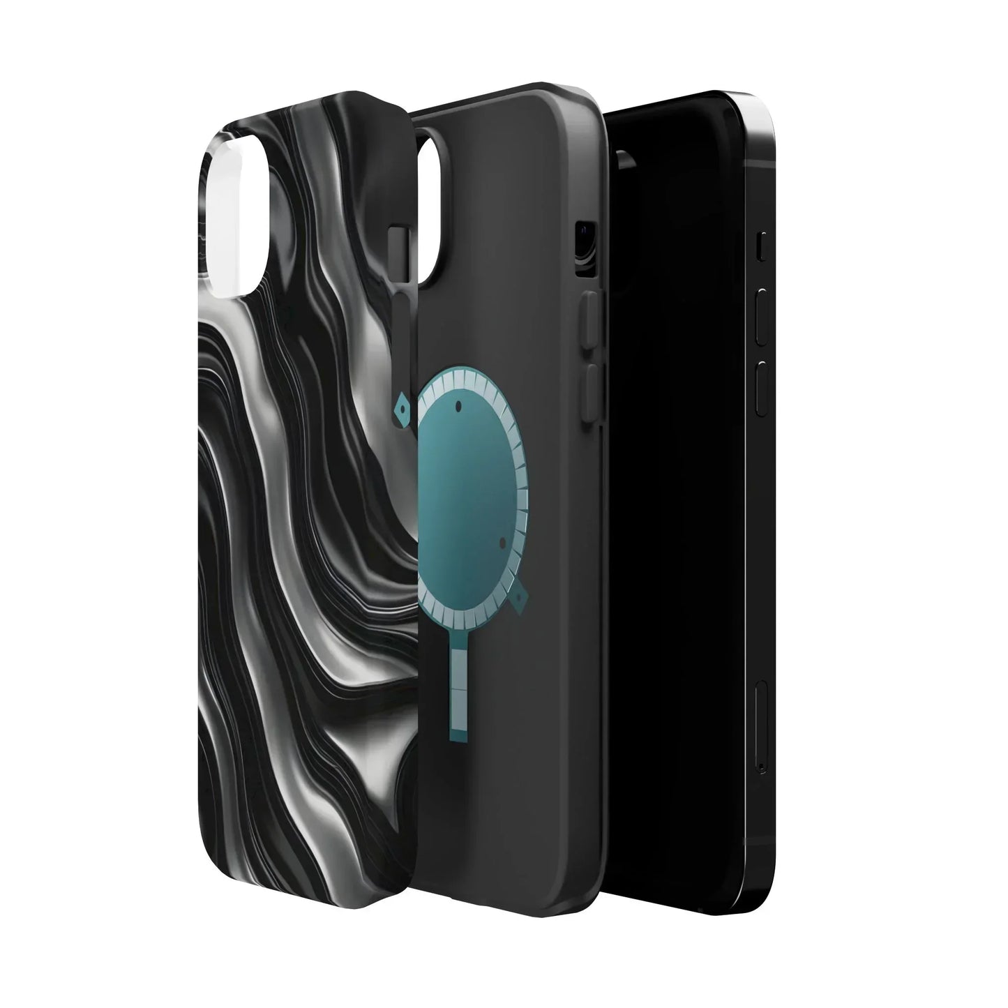 Wavy Illusion Black & Silver MagSafe® Tough Phone Case - KarArmDesign