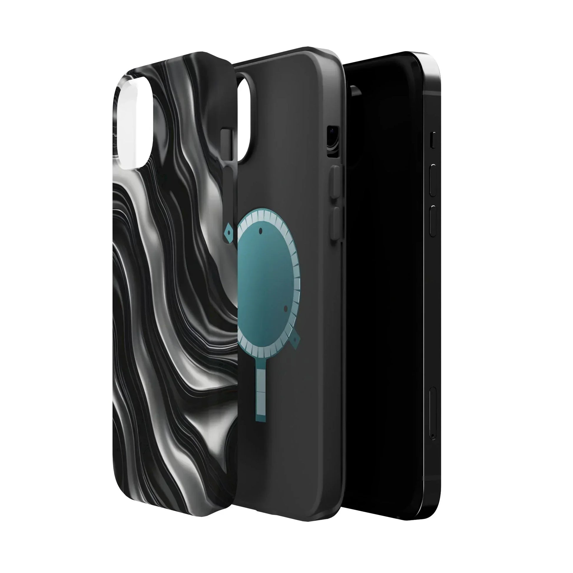 Wavy Illusion Black & Silver MagSafe® Tough Phone Case - KarArmDesign