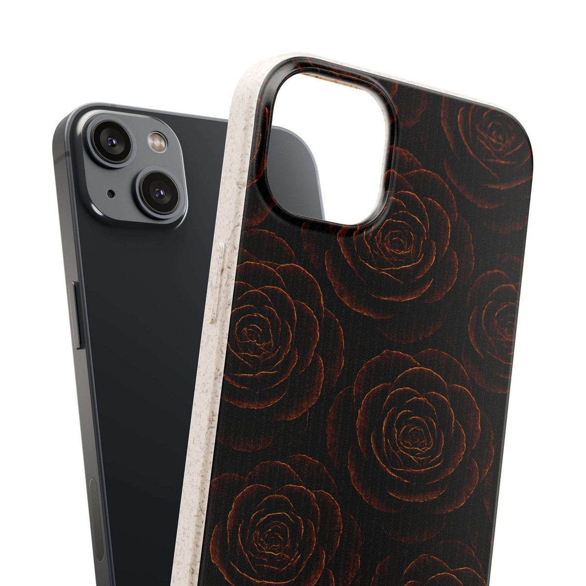 Rose wood-look phone case with camera opening and slim side profile