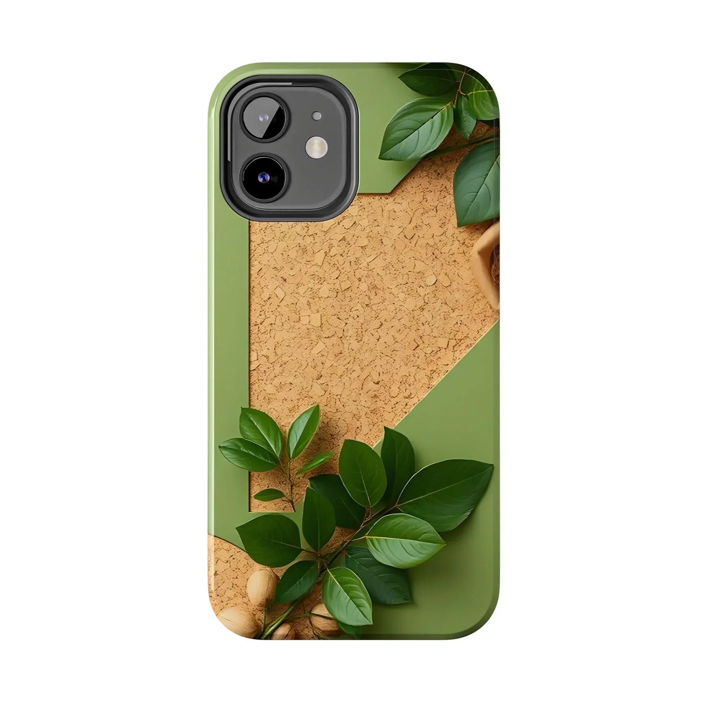 Eco-Inspired Tough Phone Case – Cork Texture with Leaf & Seed Design for iPhone 7-16 and Samsung Galaxy S21-S24 - KarArmDesign