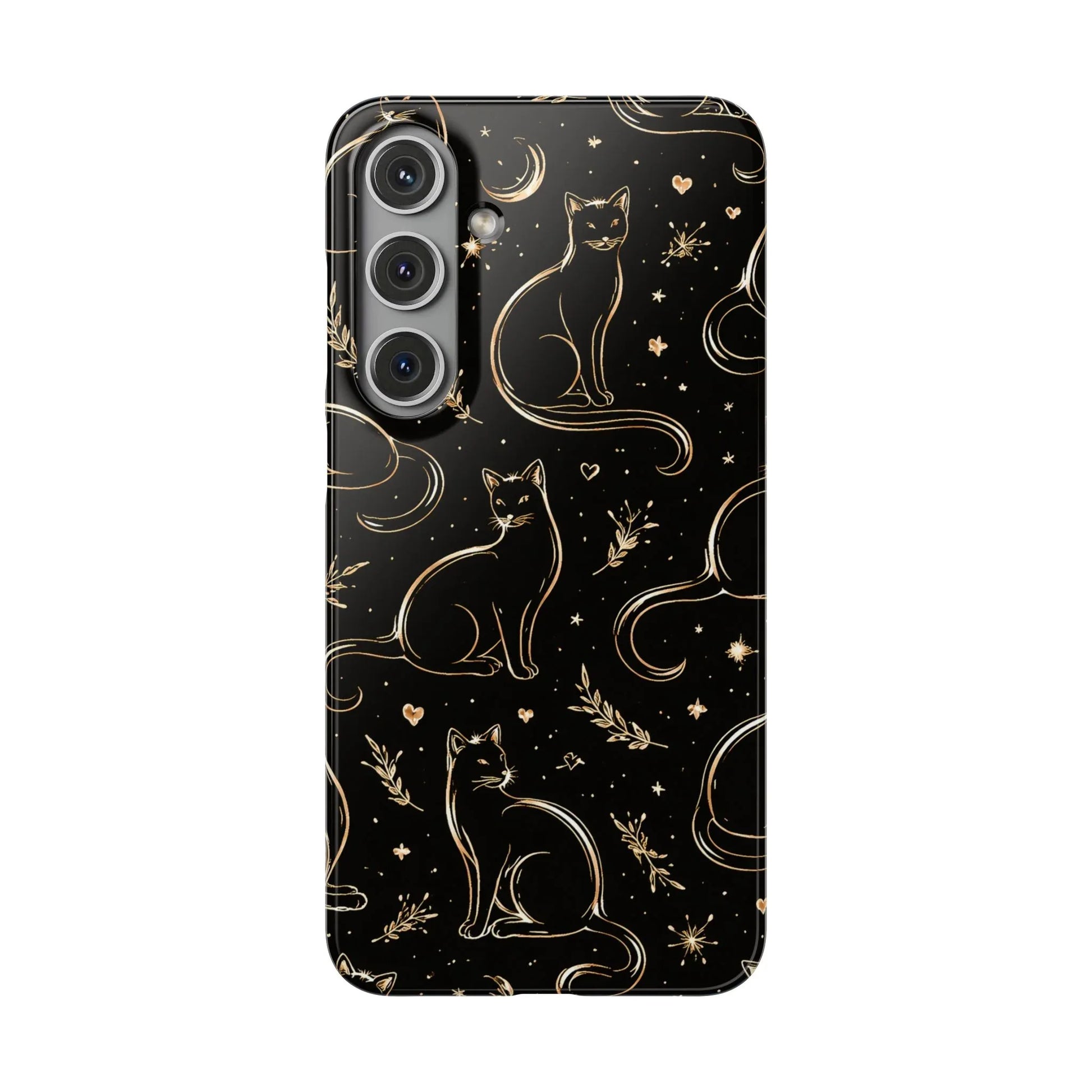 Golden Cat Pattern Phone Case for iPhone 11–17 & Galaxy S21–S25 - KARARMDESIGN