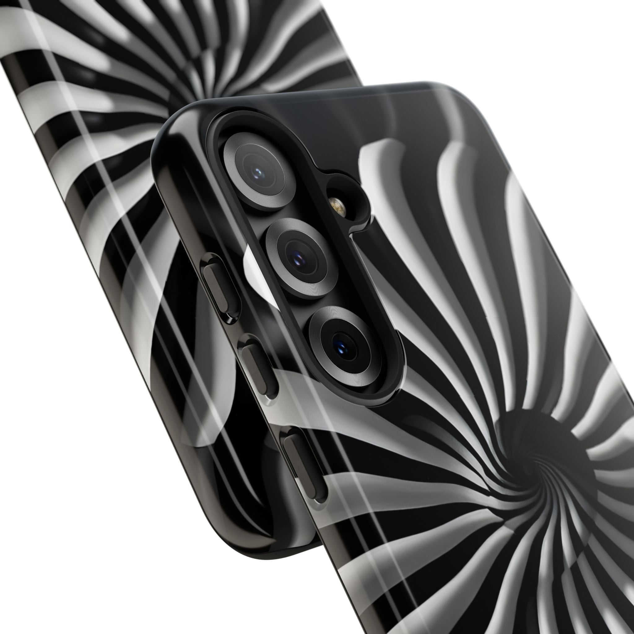 Hypnotic Black and White Spiral Phone Case – Optical Illusion Design for iPhone & Galaxy