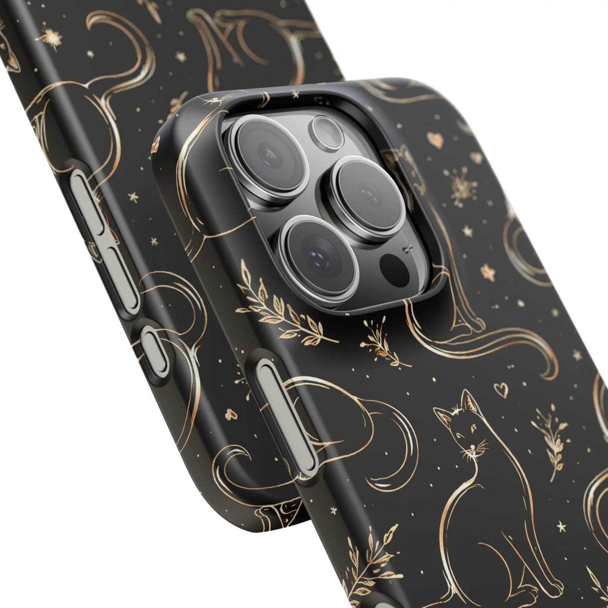 Golden Cat Pattern Phone Case for iPhone 11–17 & Galaxy S21–S25 - KARARMDESIGN