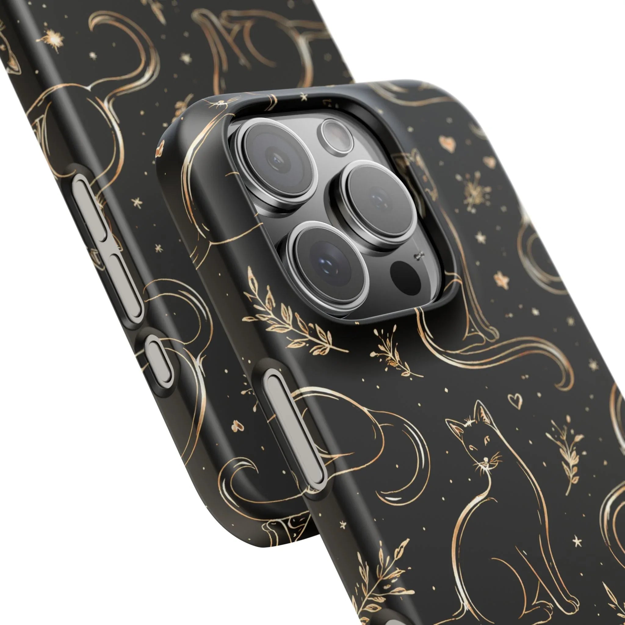 Golden Cat Pattern Phone Case for iPhone 11–17 & Galaxy S21–S25 - KARARMDESIGN