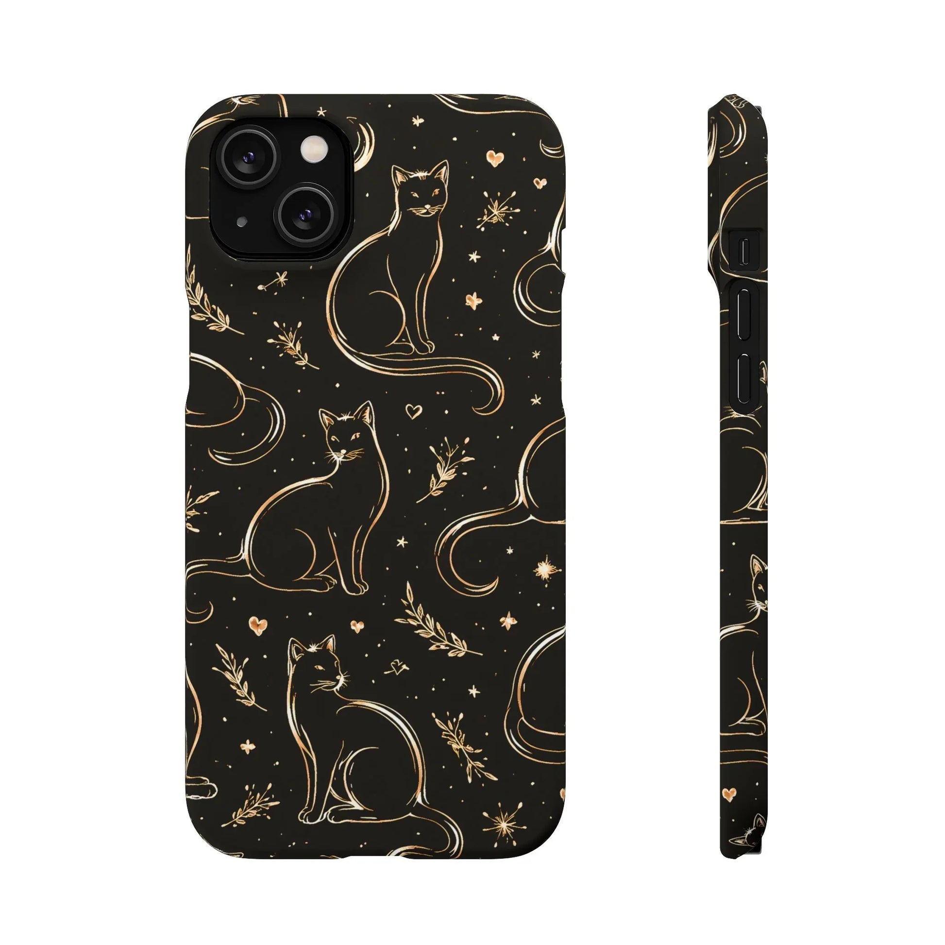 Golden Cat Pattern Phone Case for iPhone 11–17 & Galaxy S21–S25 - KARARMDESIGN