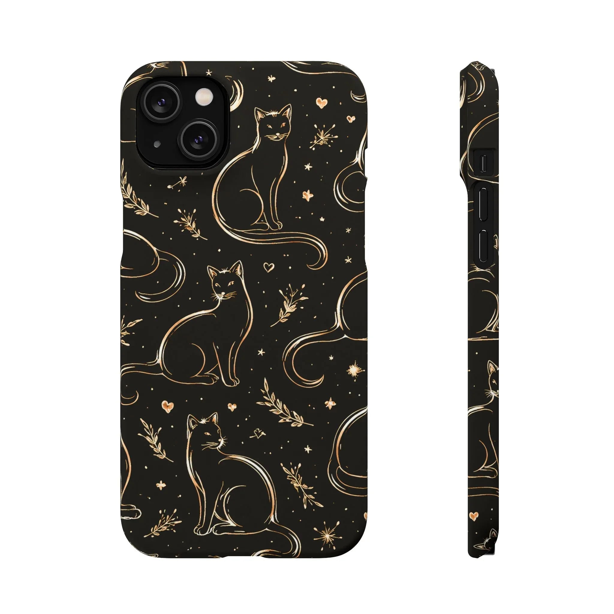 Golden Cat Pattern Phone Case for iPhone 11–17 & Galaxy S21–S25 - KARARMDESIGN