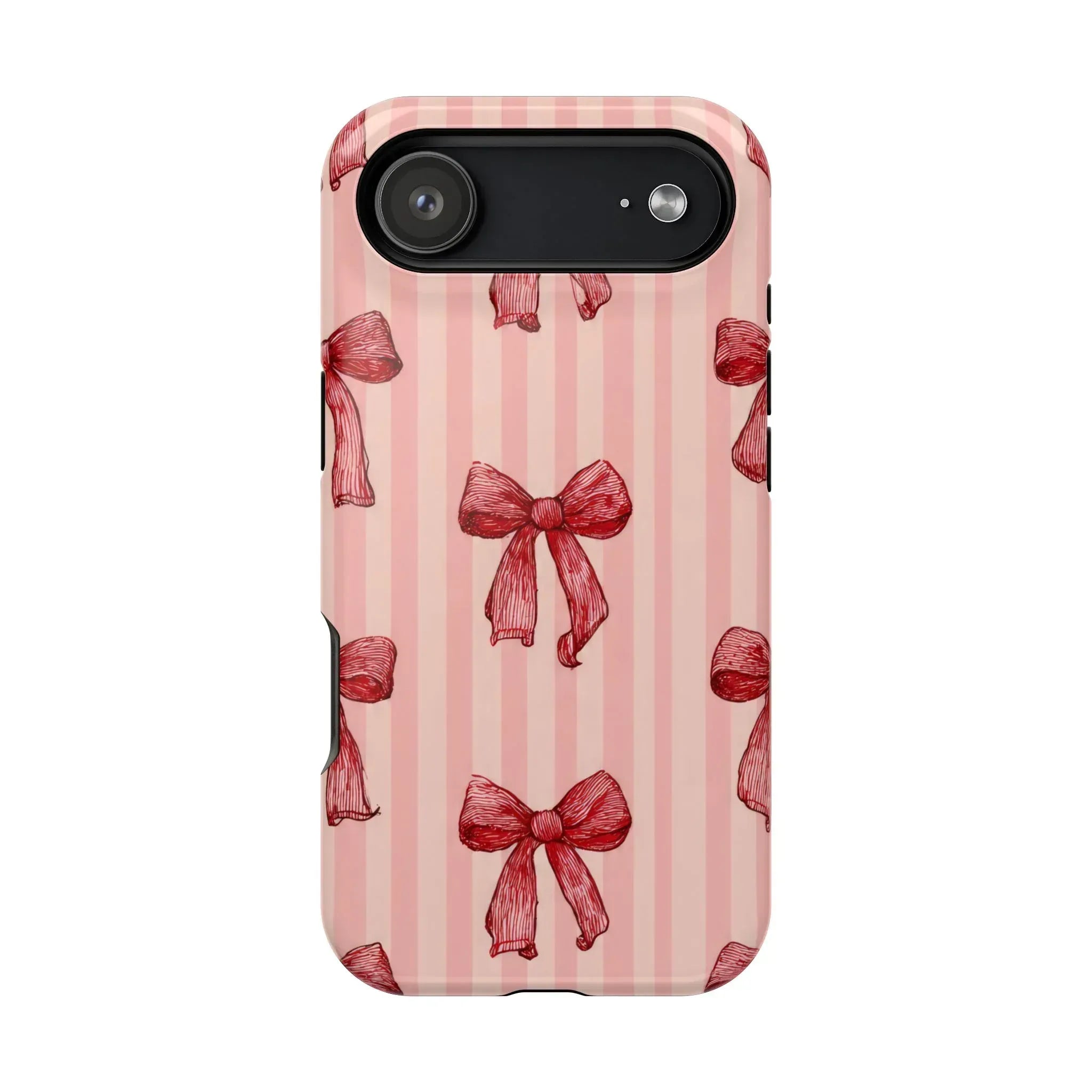 Red Bow Stripe Phone Case for iPhone 11-17 & Galaxy S21-S22 - KARARMDESIGN