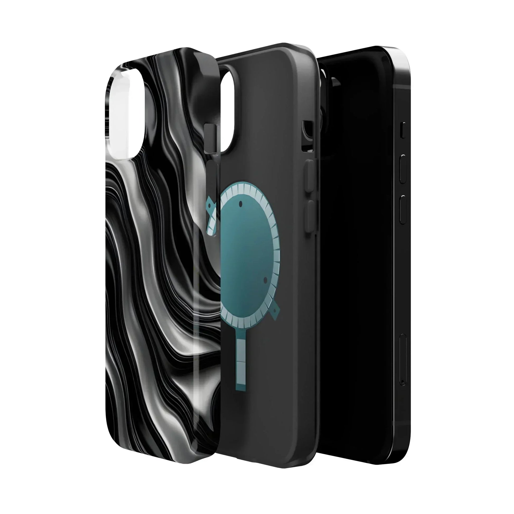 Wavy Illusion Black & Silver MagSafe® Tough Phone Case - KarArmDesign