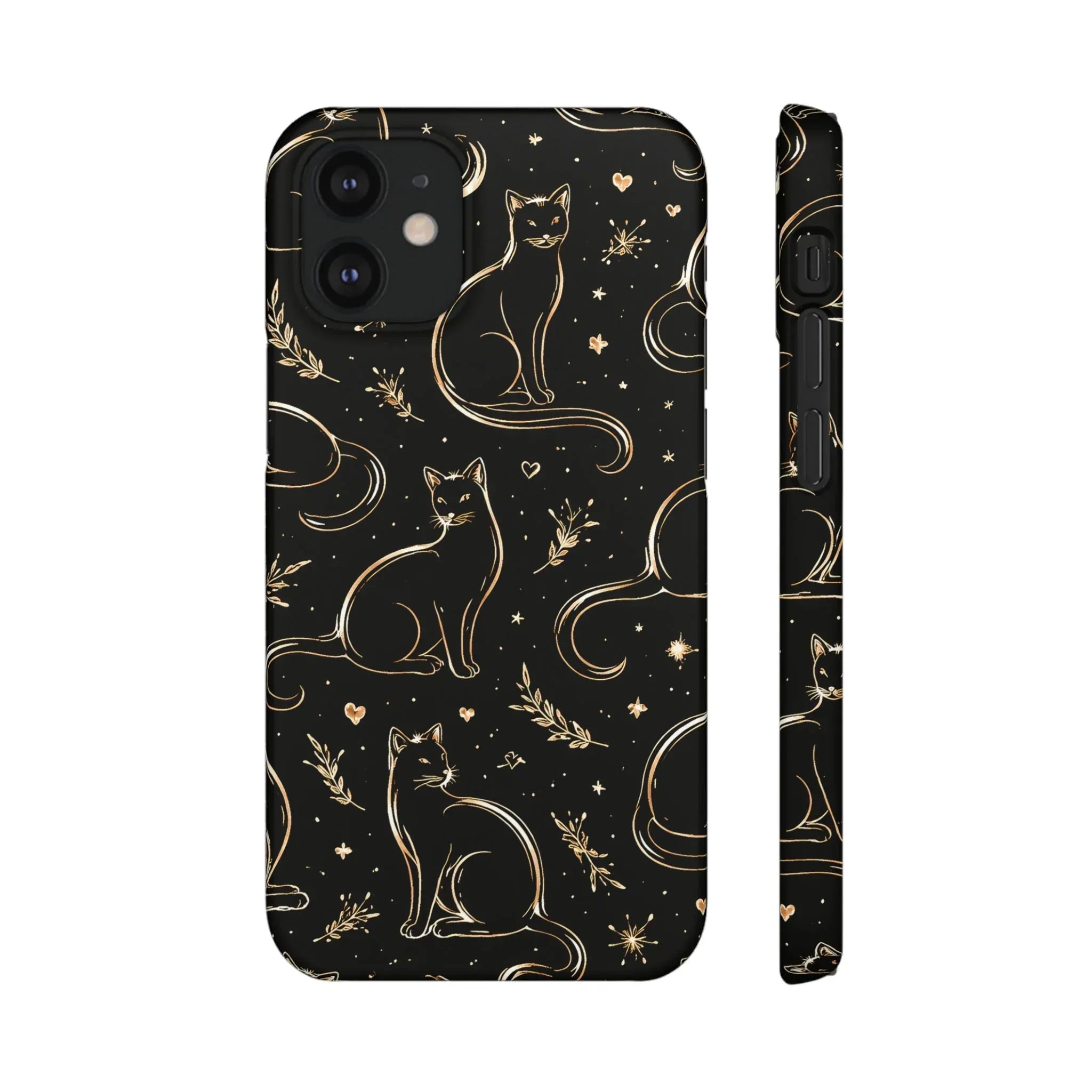 Golden Cat Pattern Phone Case for iPhone 11–17 & Galaxy S21–S25 - KARARMDESIGN