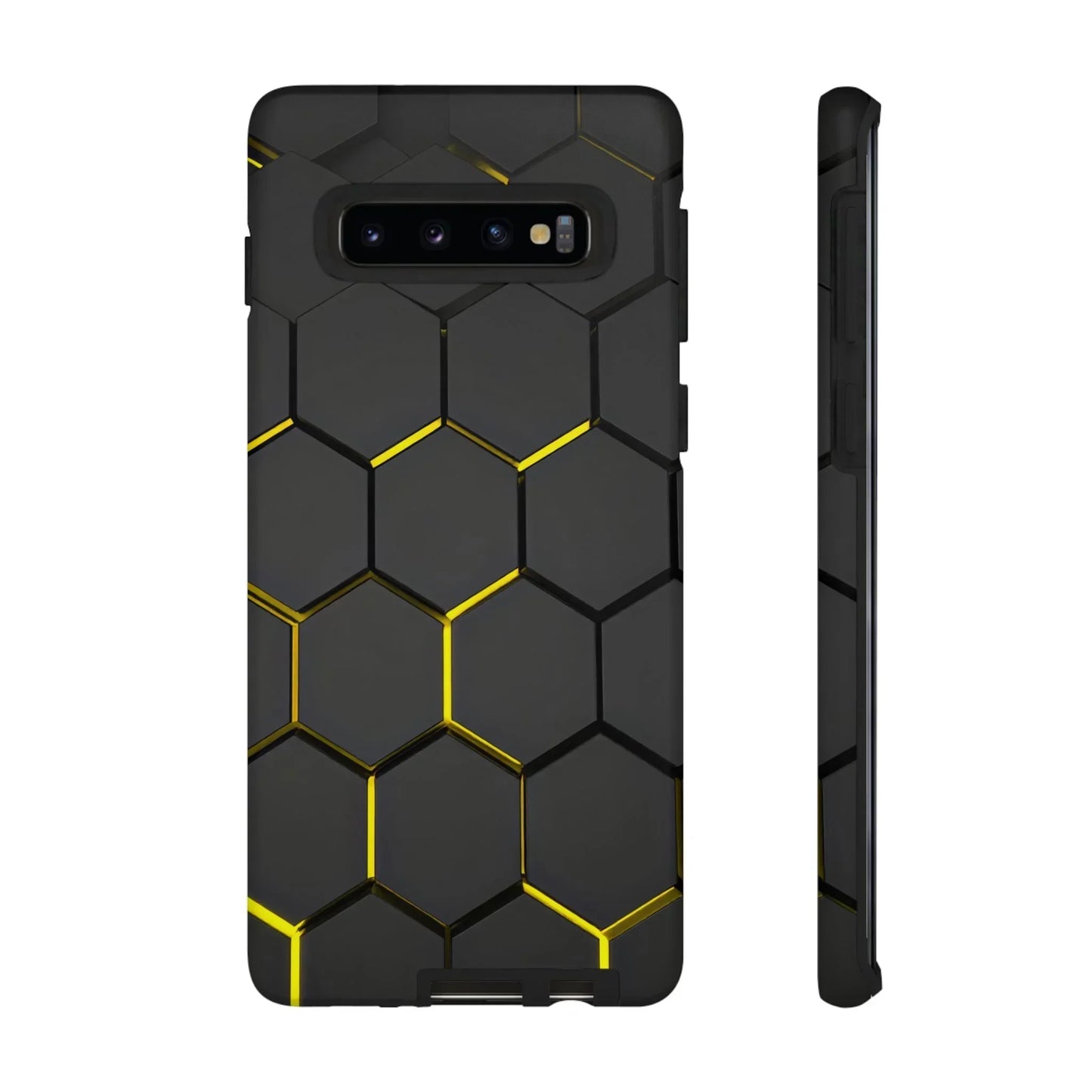 Black and Yellow Hexagon Geometric Tough Phone Case for Galaxy and Pixel - KarArmDesign