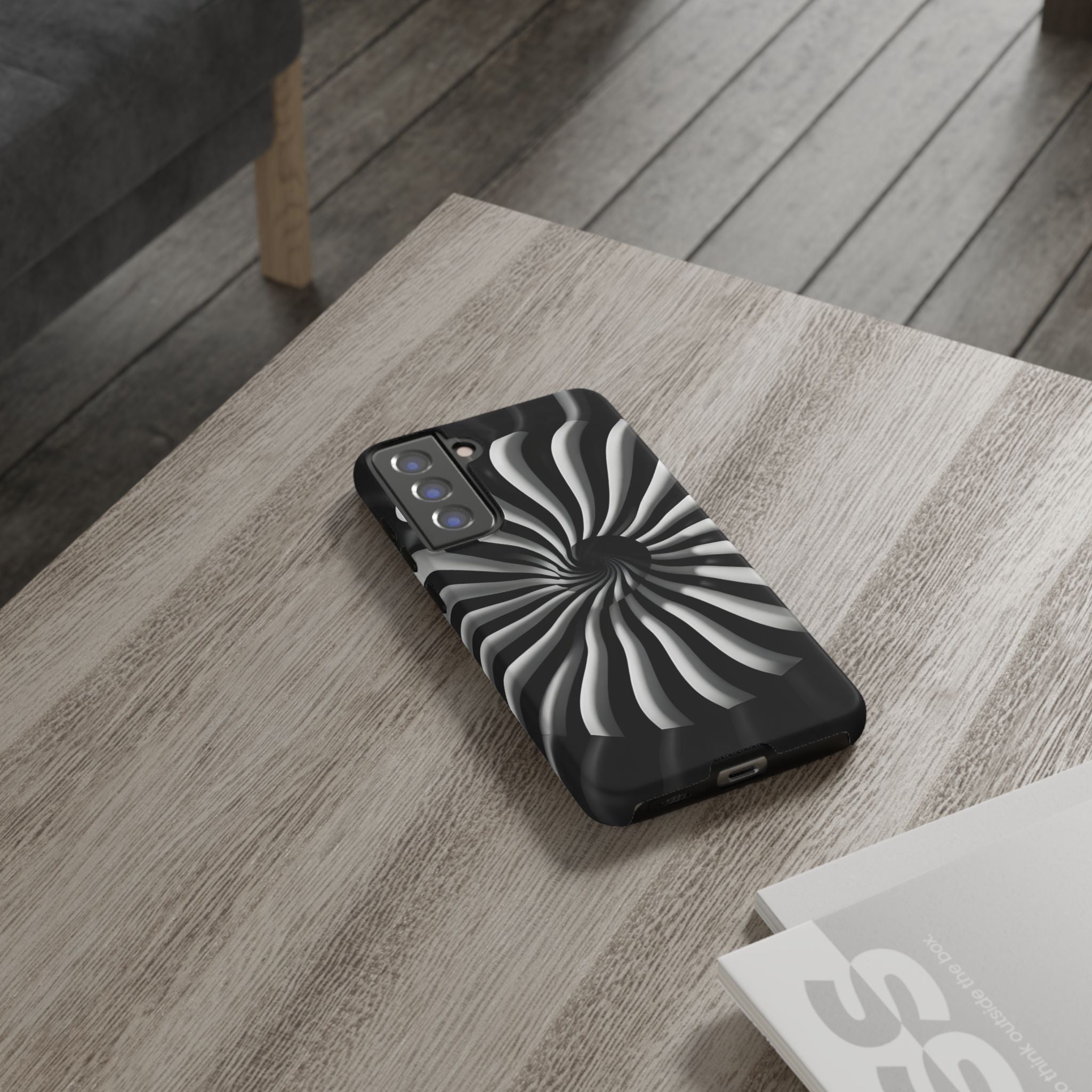 Hypnotic Black and White Spiral Phone Case – Optical Illusion Design for iPhone & Galaxy