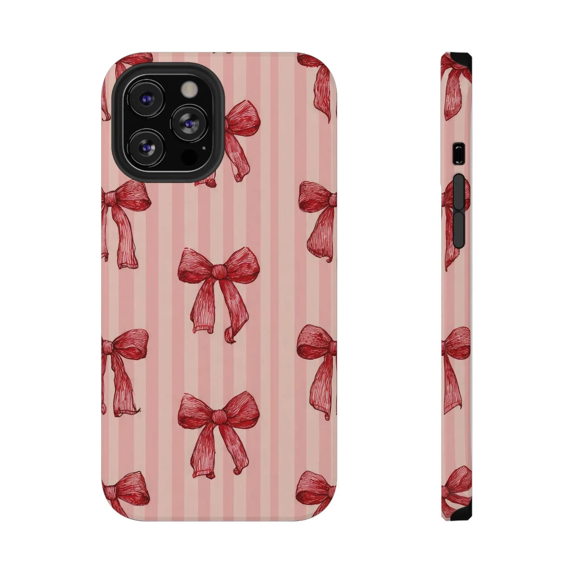Red Bow Stripe Phone Case for iPhone 11-17 & Galaxy S21-S22 - KARARMDESIGN