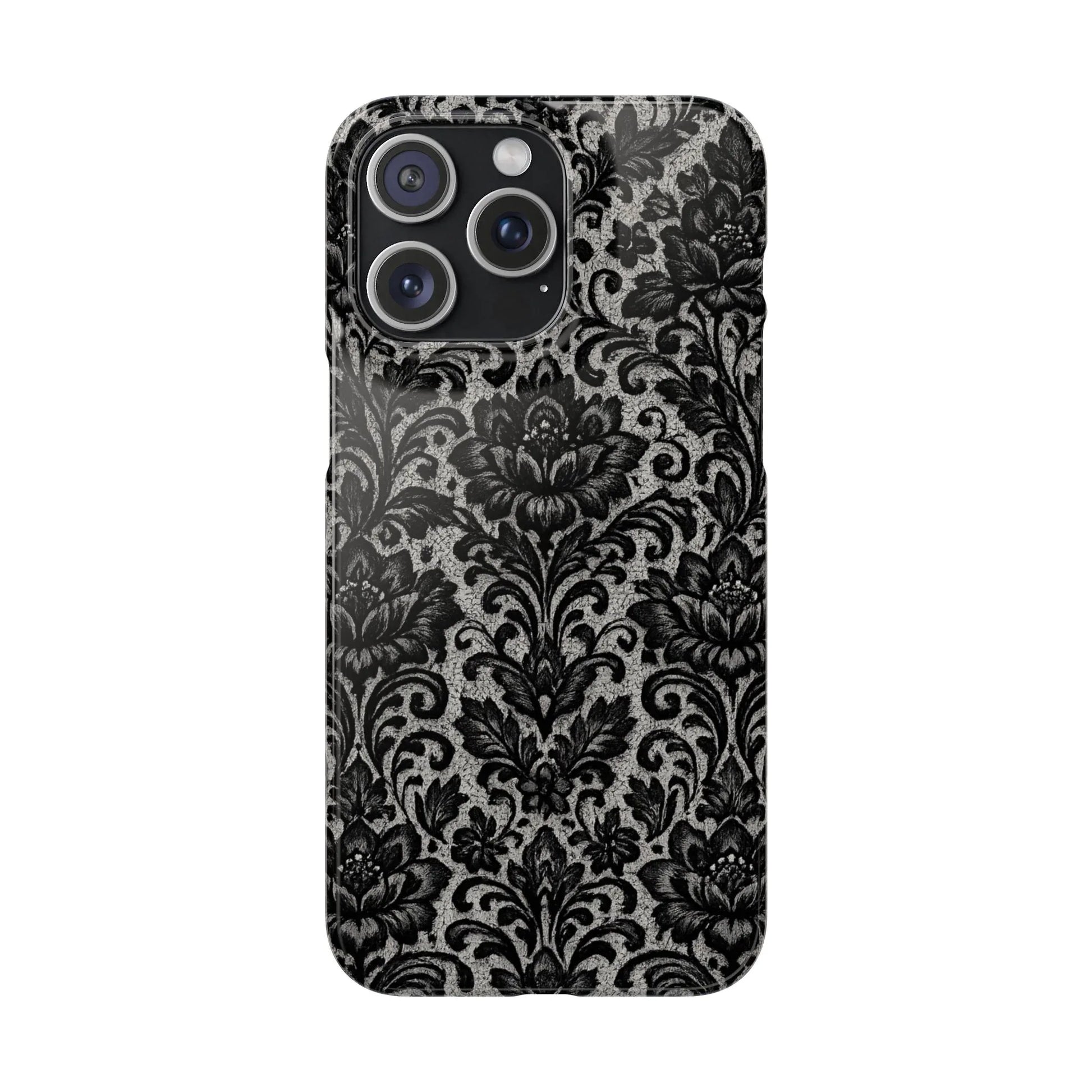 Black Damask Floral Phone Case for iPhone 11-17 and Galaxy S20-S25 - KARARMDESIGN