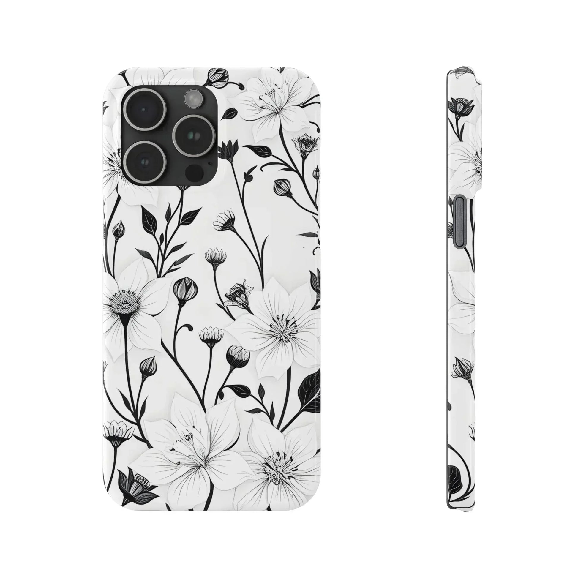 Monochrome Bloom Floral Phone Case for iPhone 11-16 - KARARMDESIGN