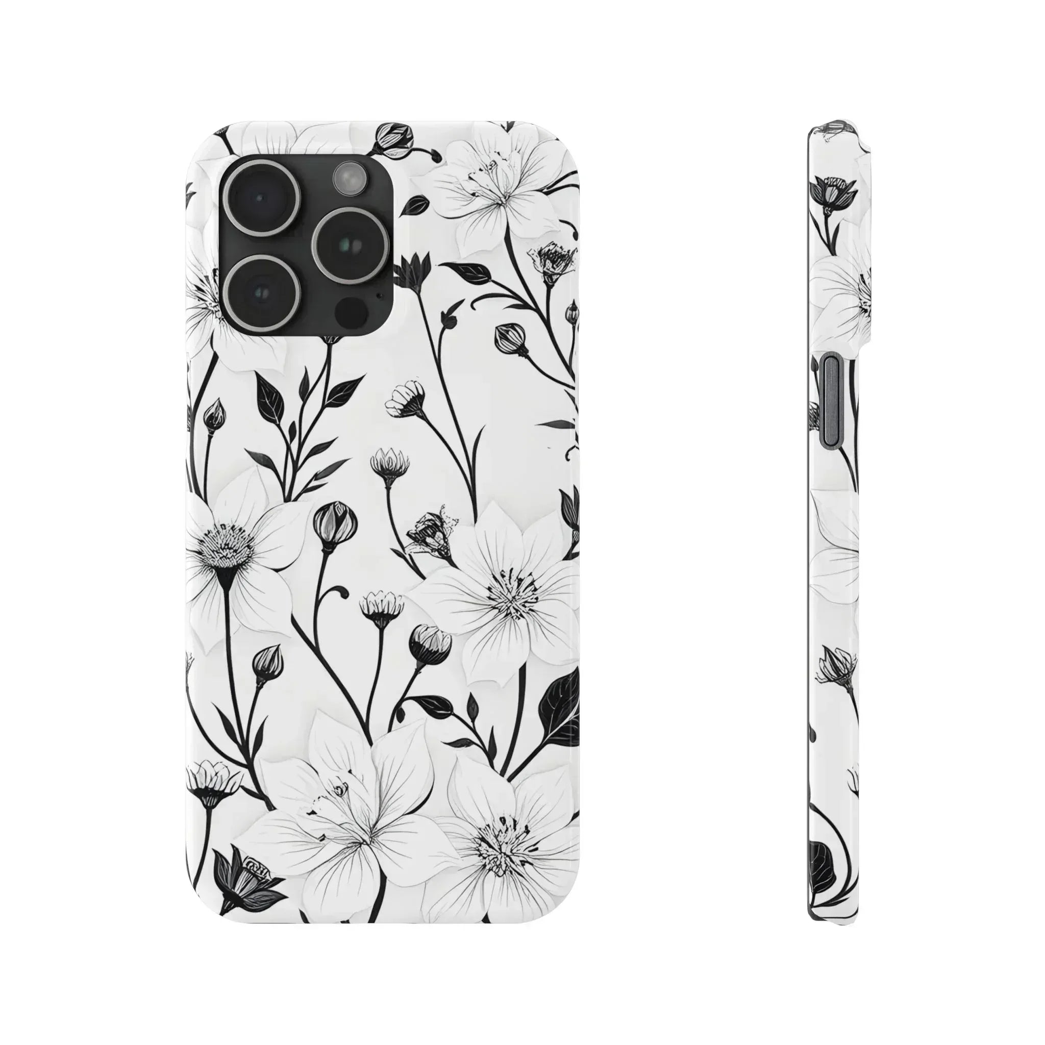 Monochrome Bloom Floral Phone Case for iPhone 11-16 - KARARMDESIGN