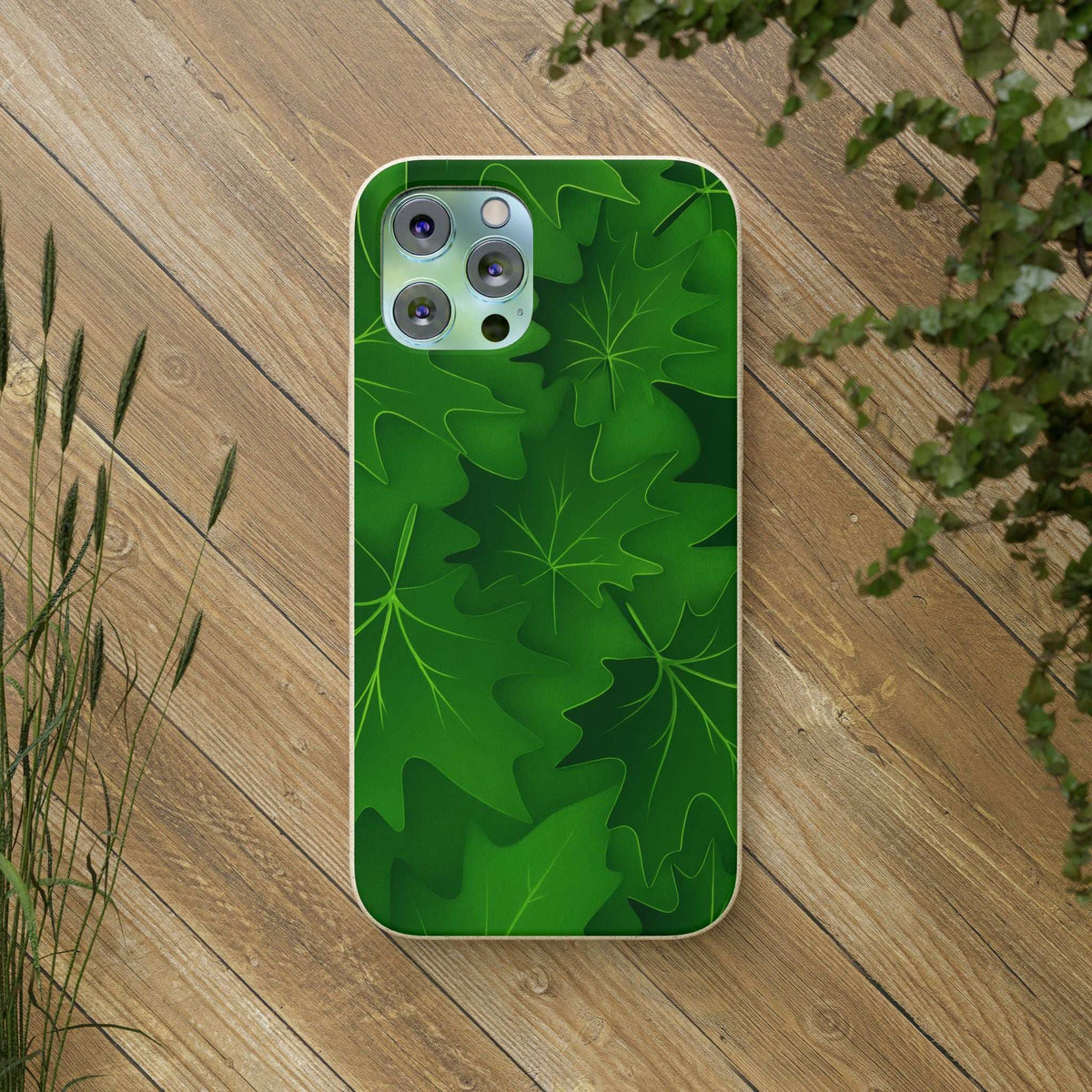 Green botanical leaf phone case with camera cutouts