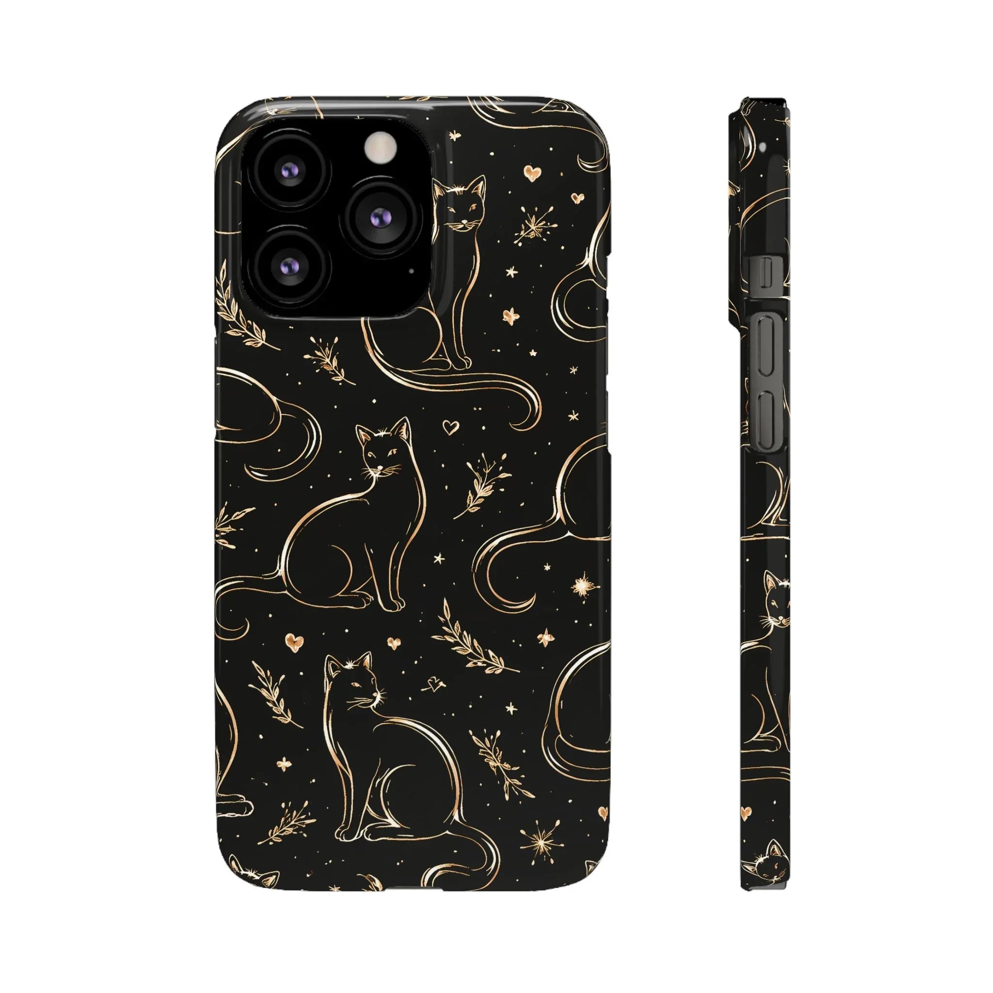 Golden Cat Pattern Phone Case for iPhone 11–17 & Galaxy S21–S25 - KARARMDESIGN