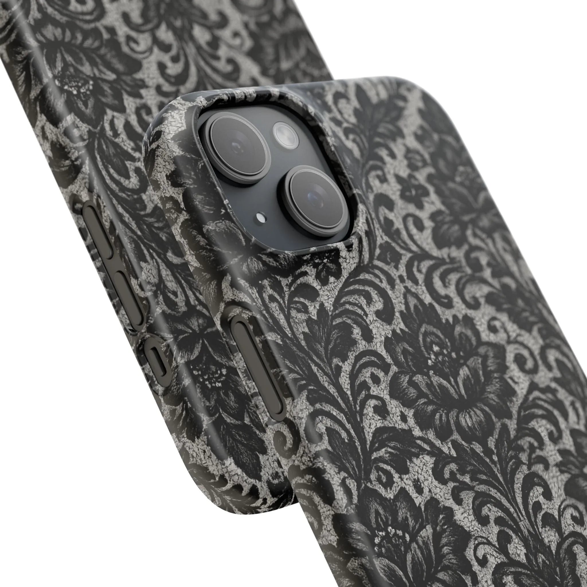 Black Damask Floral Phone Case for iPhone 11-17 and Galaxy S20-S25 - KARARMDESIGN