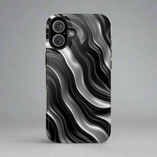 Wavy Illusion Black & Silver MagSafe® Tough Phone Case - KarArmDesign