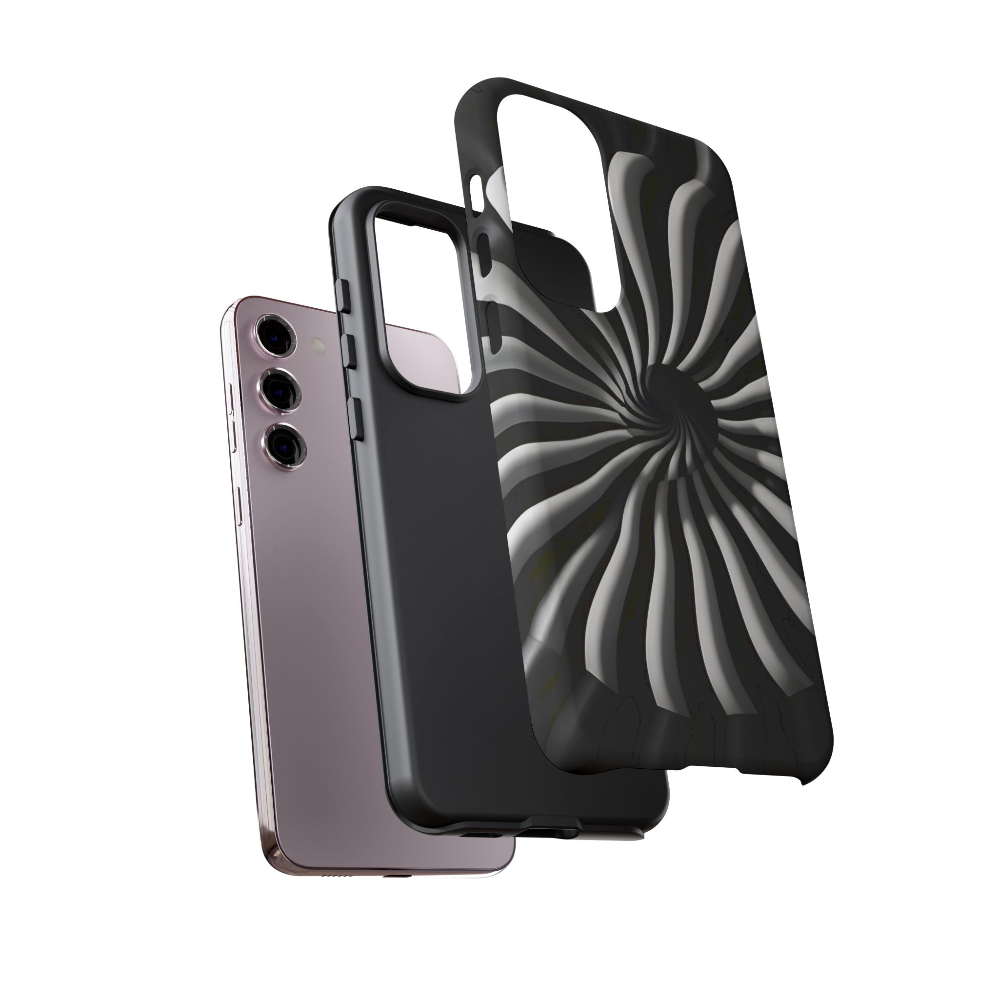 Hypnotic Black and White Spiral Phone Case – Optical Illusion Design for iPhone & Galaxy