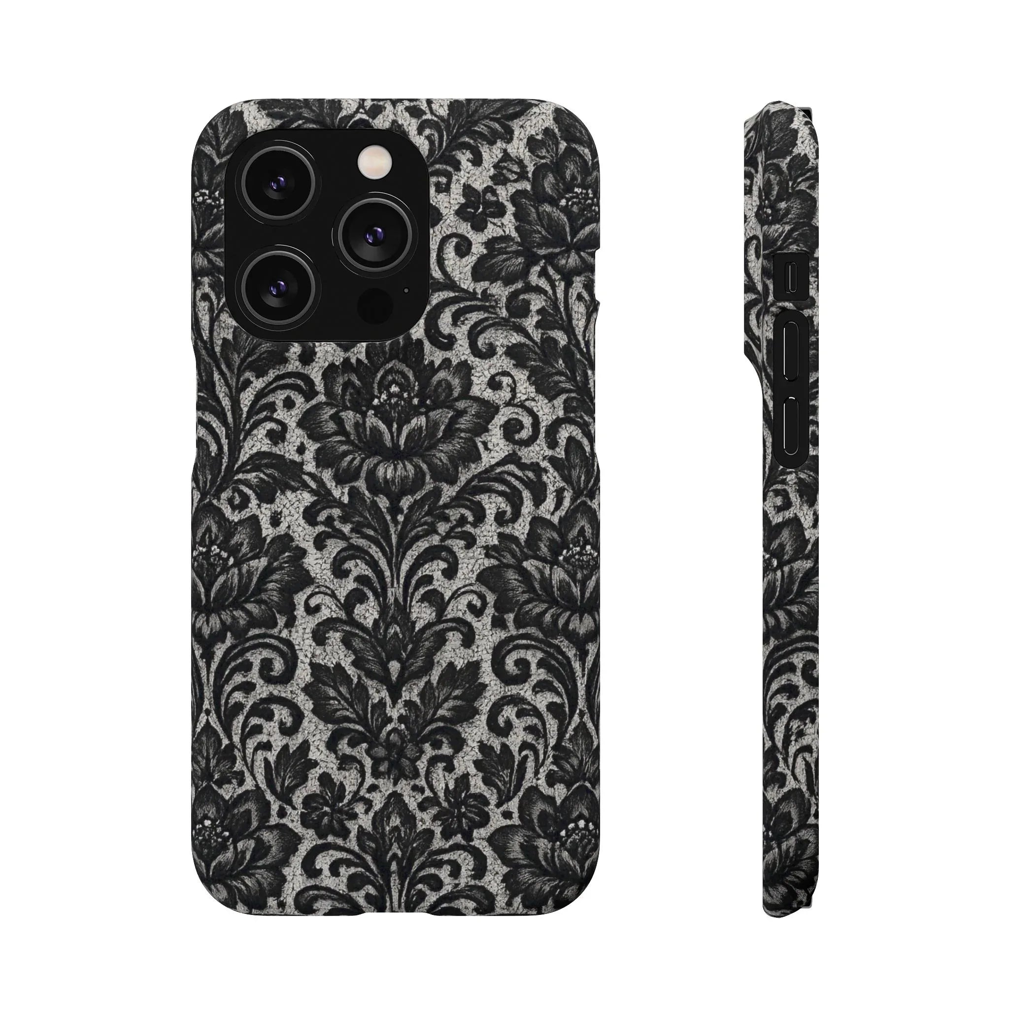 Black Damask Floral Phone Case for iPhone 11-17 and Galaxy S20-S25 - KARARMDESIGN