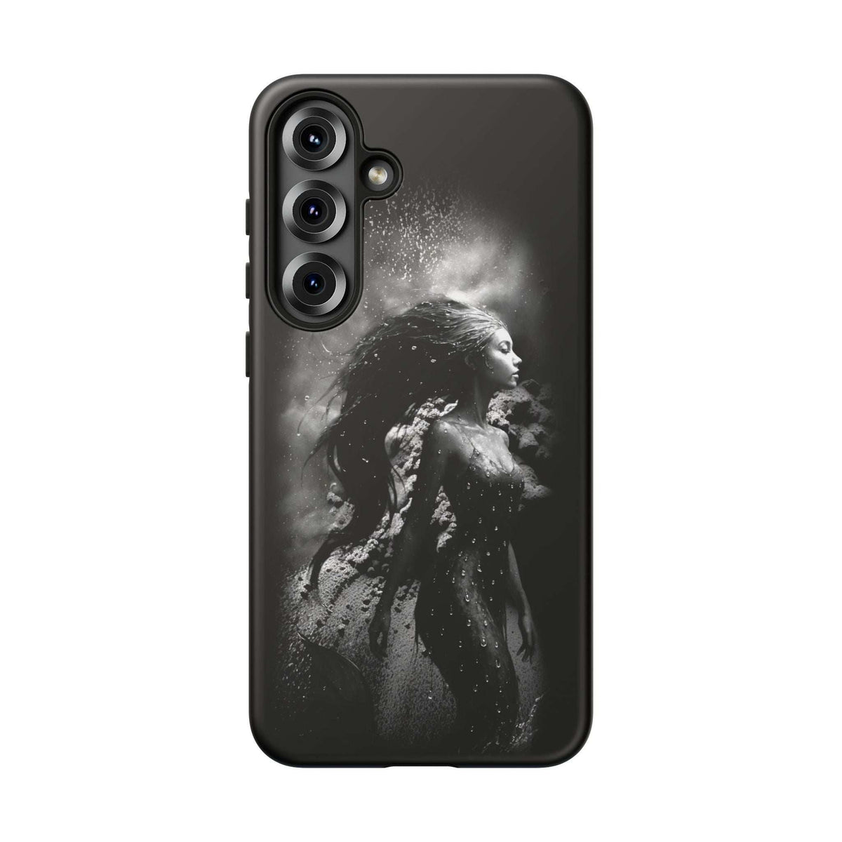 Black mermaid-themed phone case with triple-camera cutout