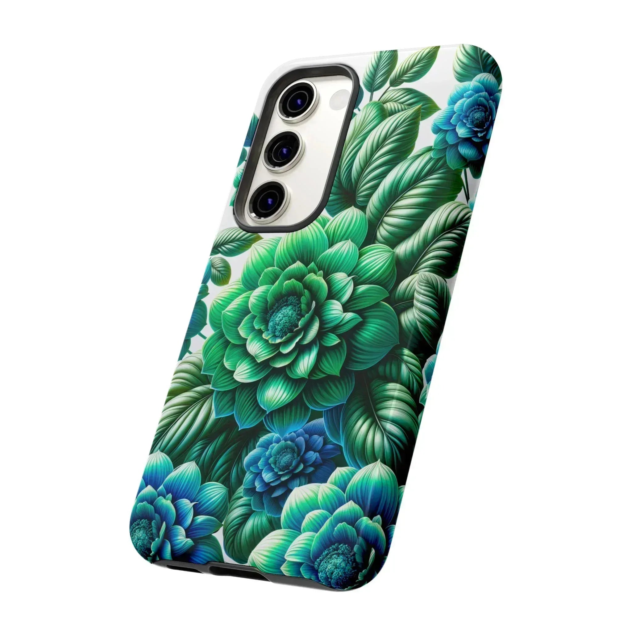 Green and Blue Floral Phone Case for Galaxy S10-S25 - KARARMDESIGN