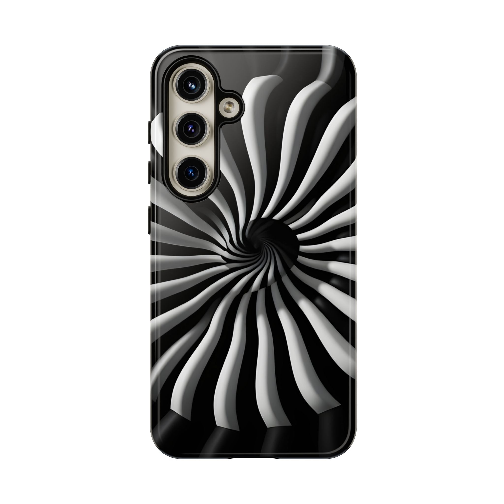 Hypnotic Black and White Spiral Phone Case – Optical Illusion Design for iPhone & Galaxy
