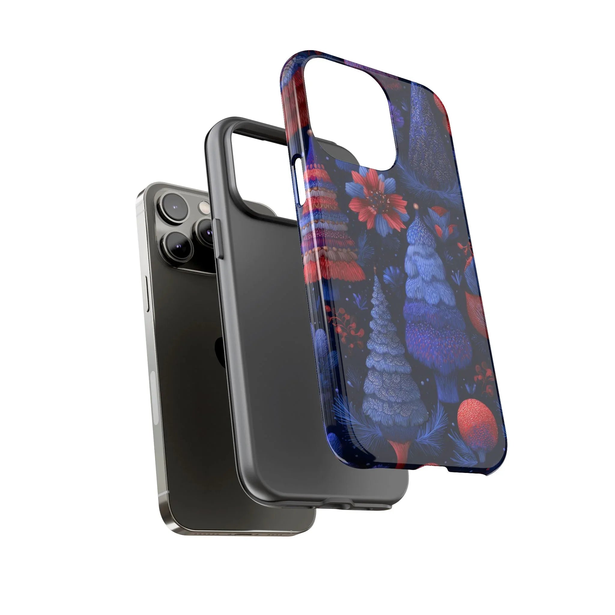 Midnight Blue Christmas Forest Phone Case for iPhone 8-17 and Galaxy S21–S25 - KARARMDESIGN