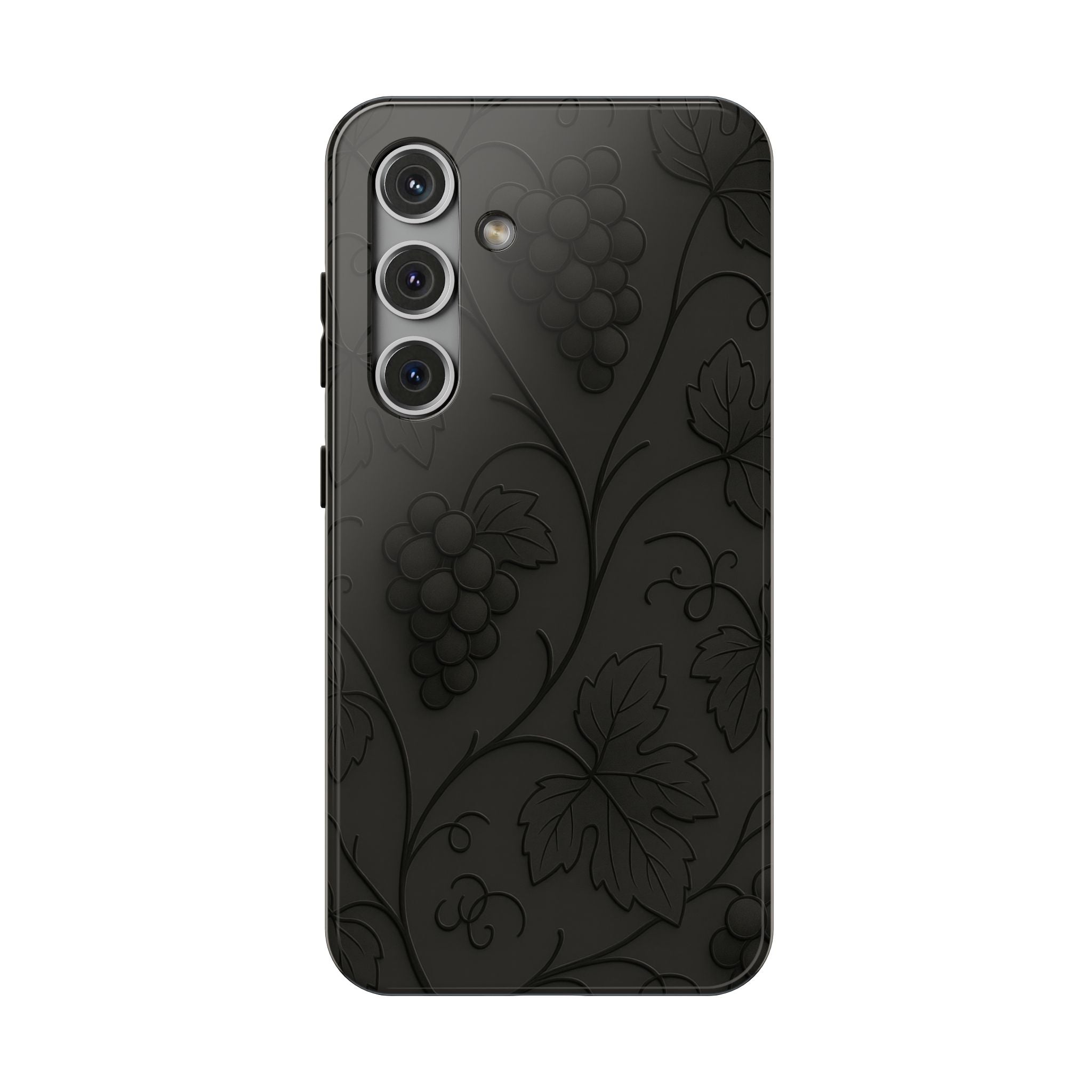 Embossed Grape Leaf Phone Case – Elegant Black Design for iPhone & Samsung